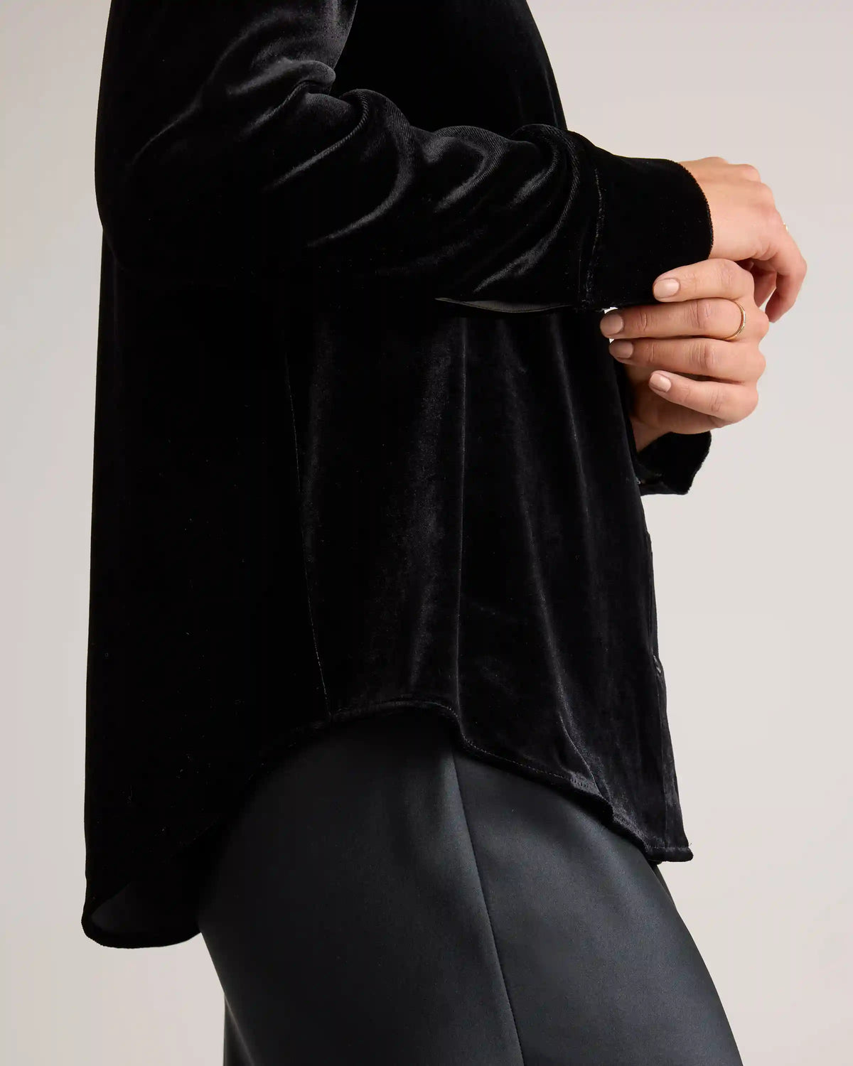 Stretch Silk Velvet Long Sleeve Shirt