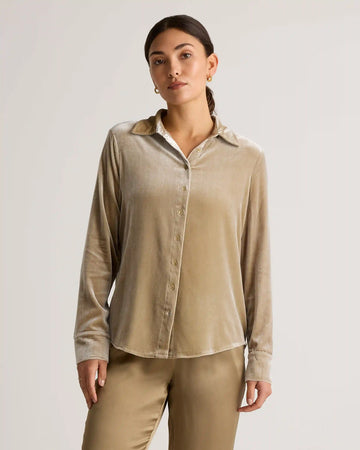 Stretch Silk Velvet Long Sleeve Shirt
