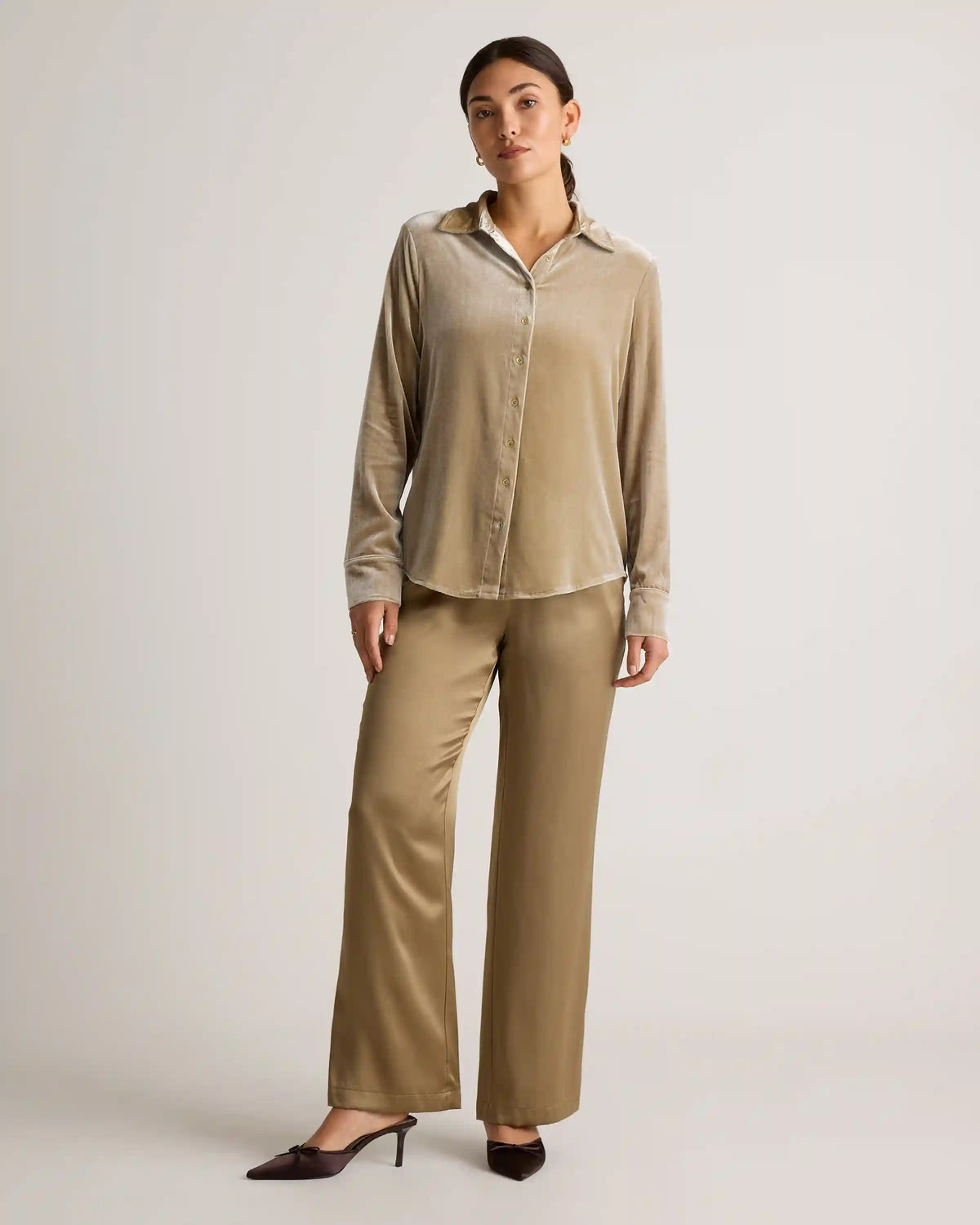 Stretch Silk Velvet Long Sleeve Shirt