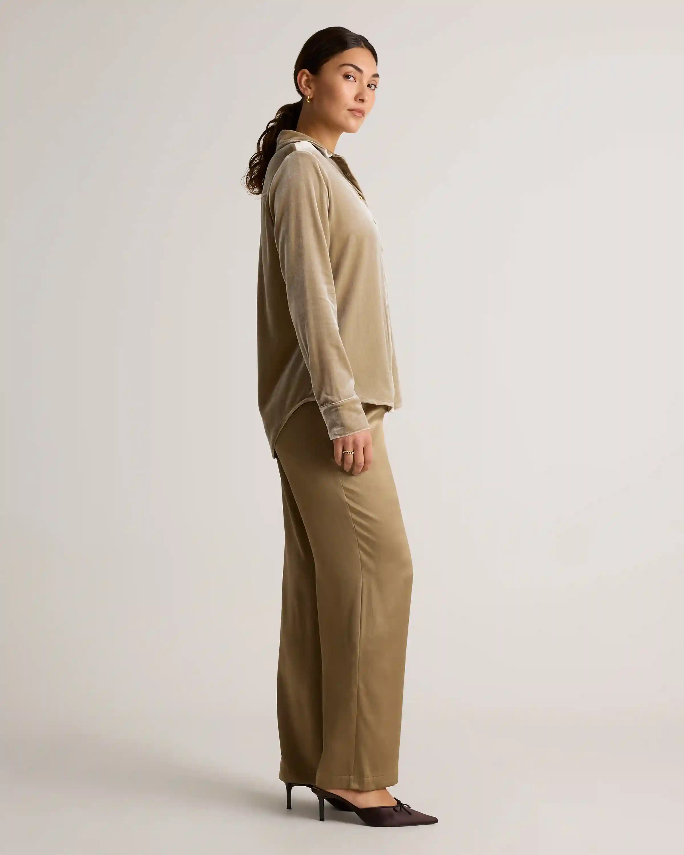 Stretch Silk Velvet Long Sleeve Shirt