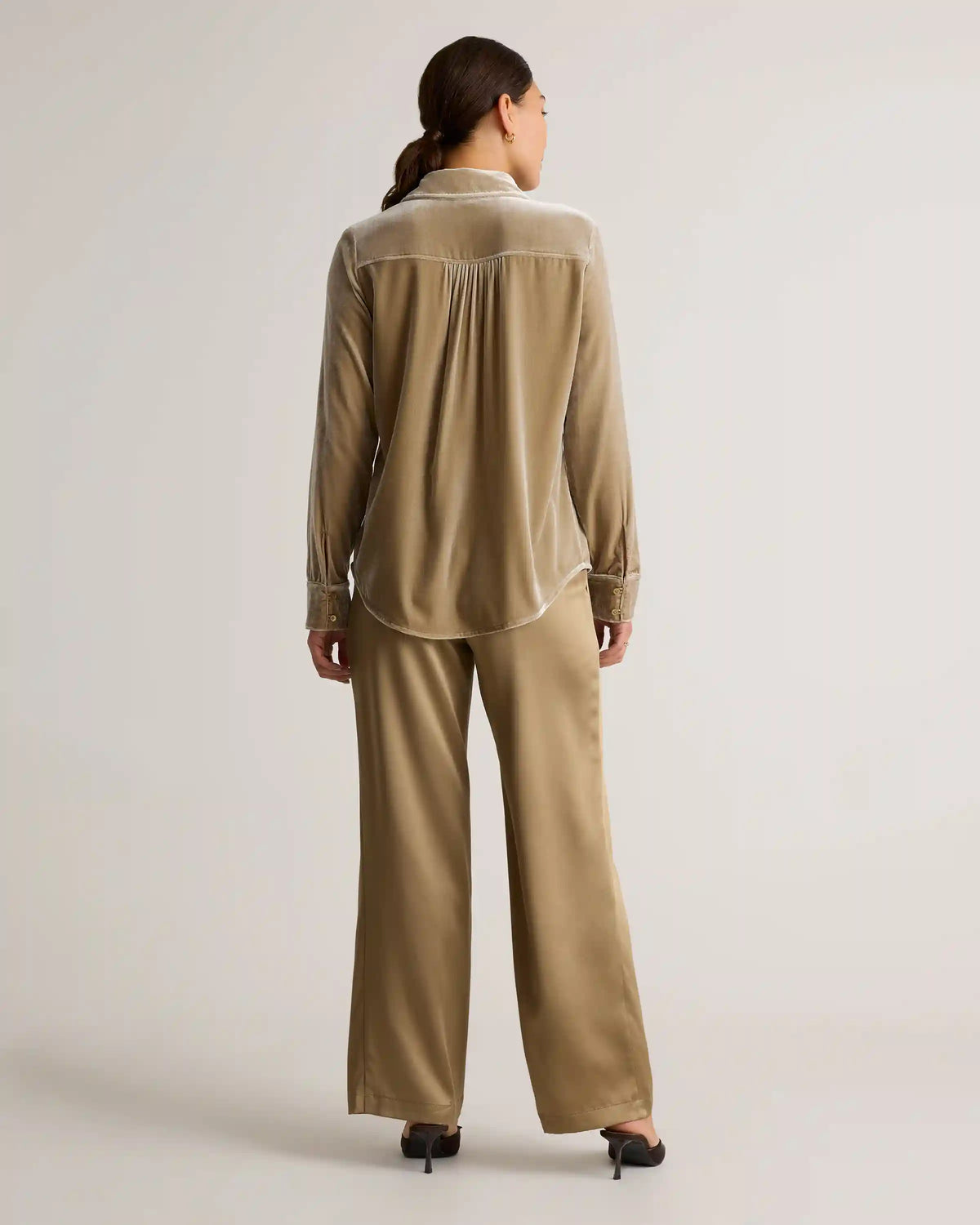 Stretch Silk Velvet Long Sleeve Shirt