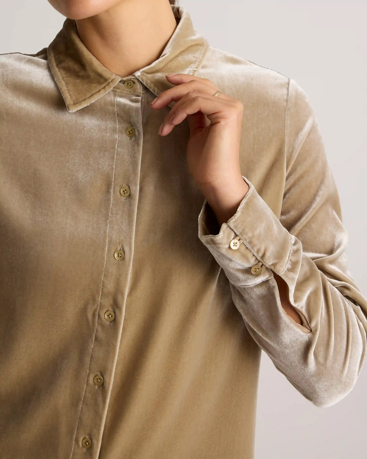 Stretch Silk Velvet Long Sleeve Shirt