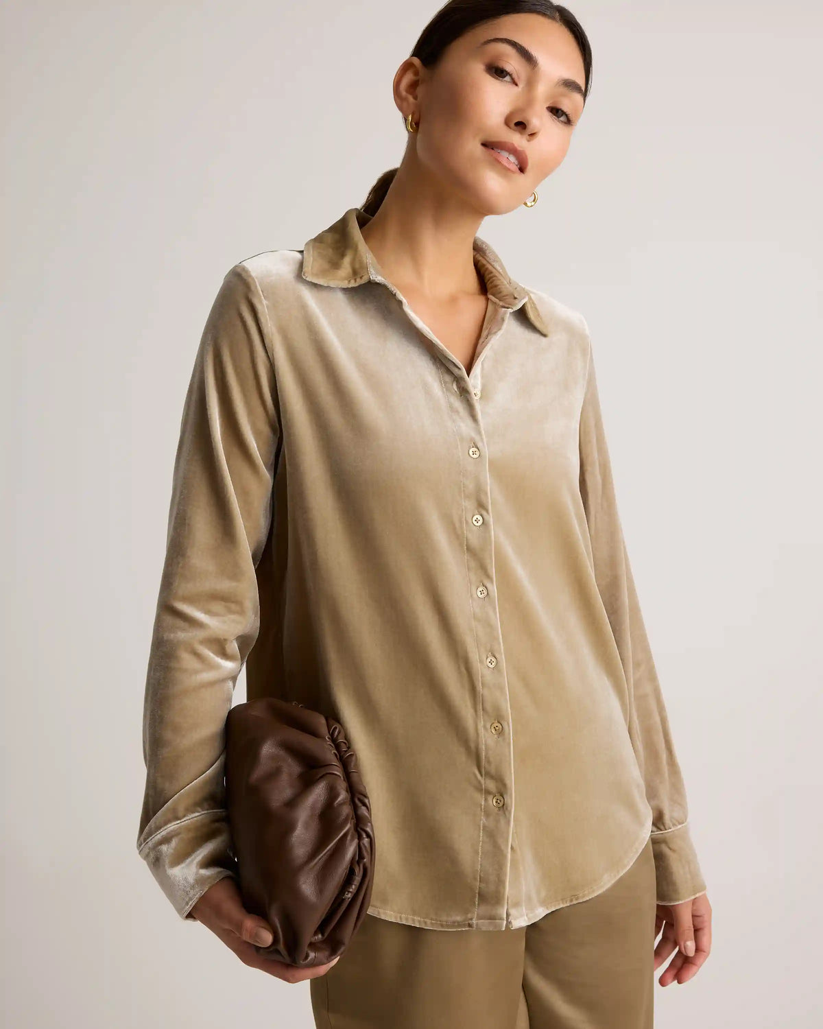 Stretch Silk Velvet Long Sleeve Shirt
