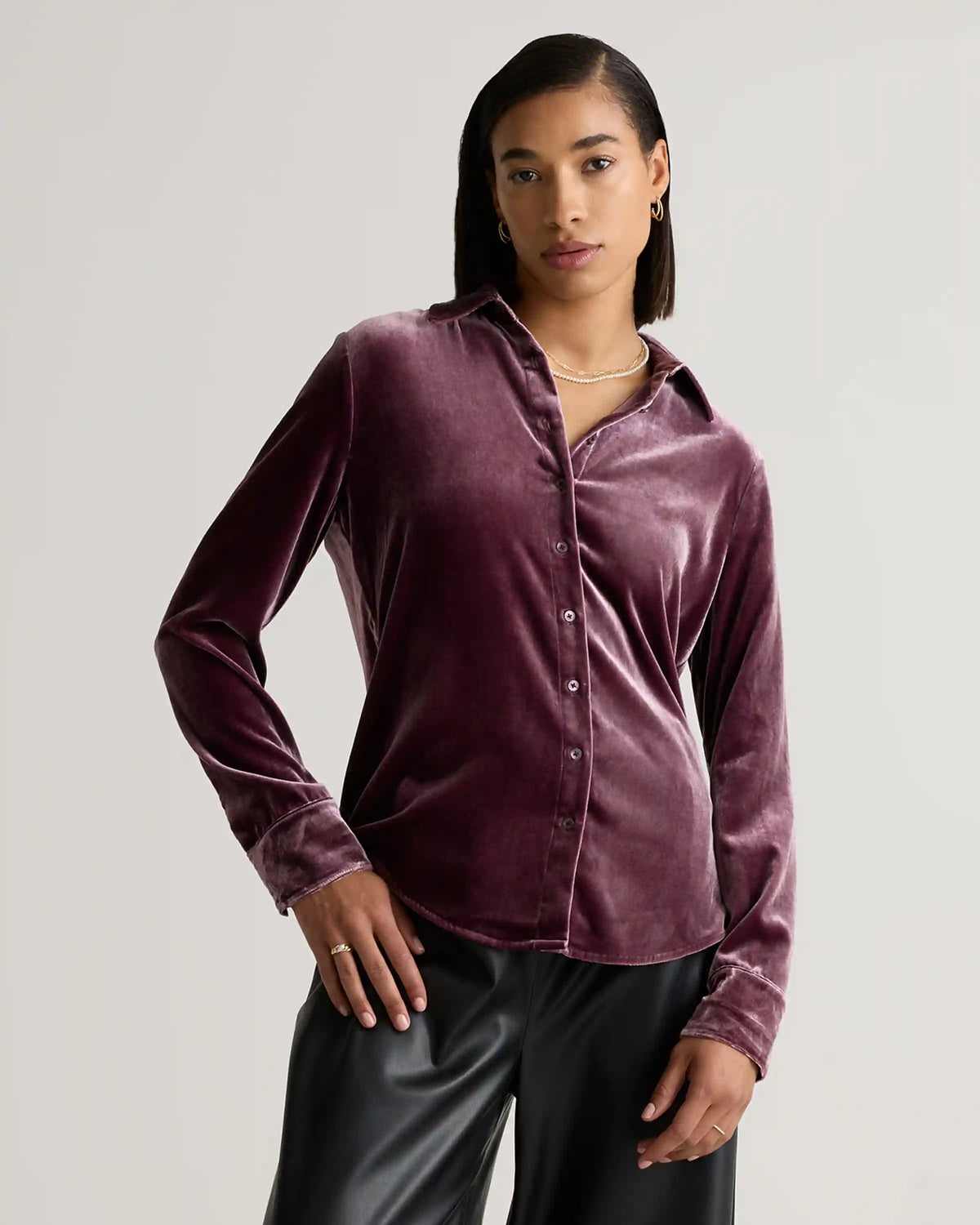Stretch Silk Velvet Long Sleeve Shirt