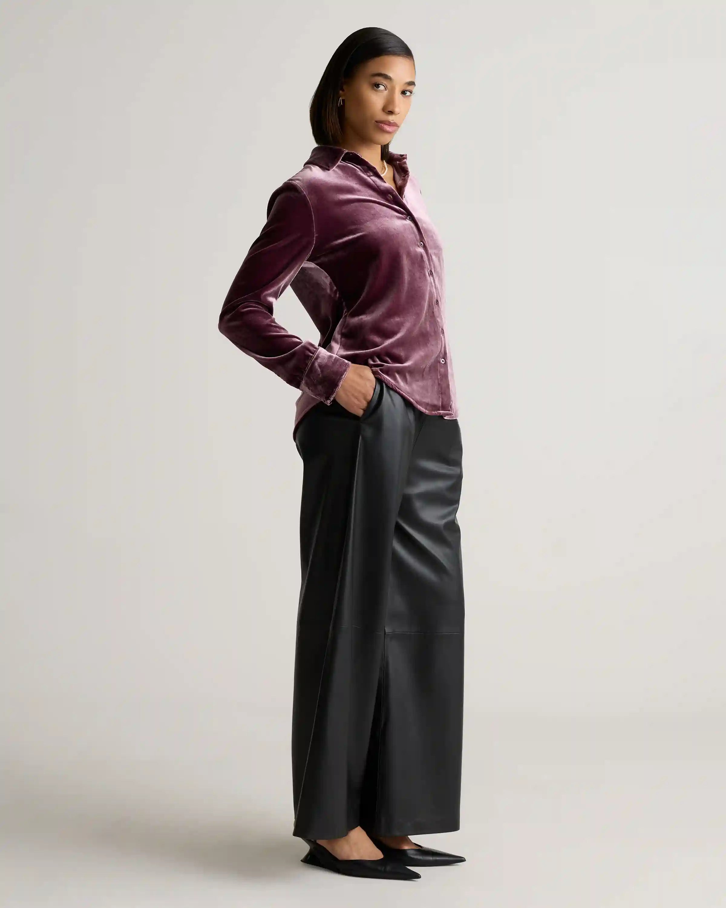 Stretch Silk Velvet Long Sleeve Shirt