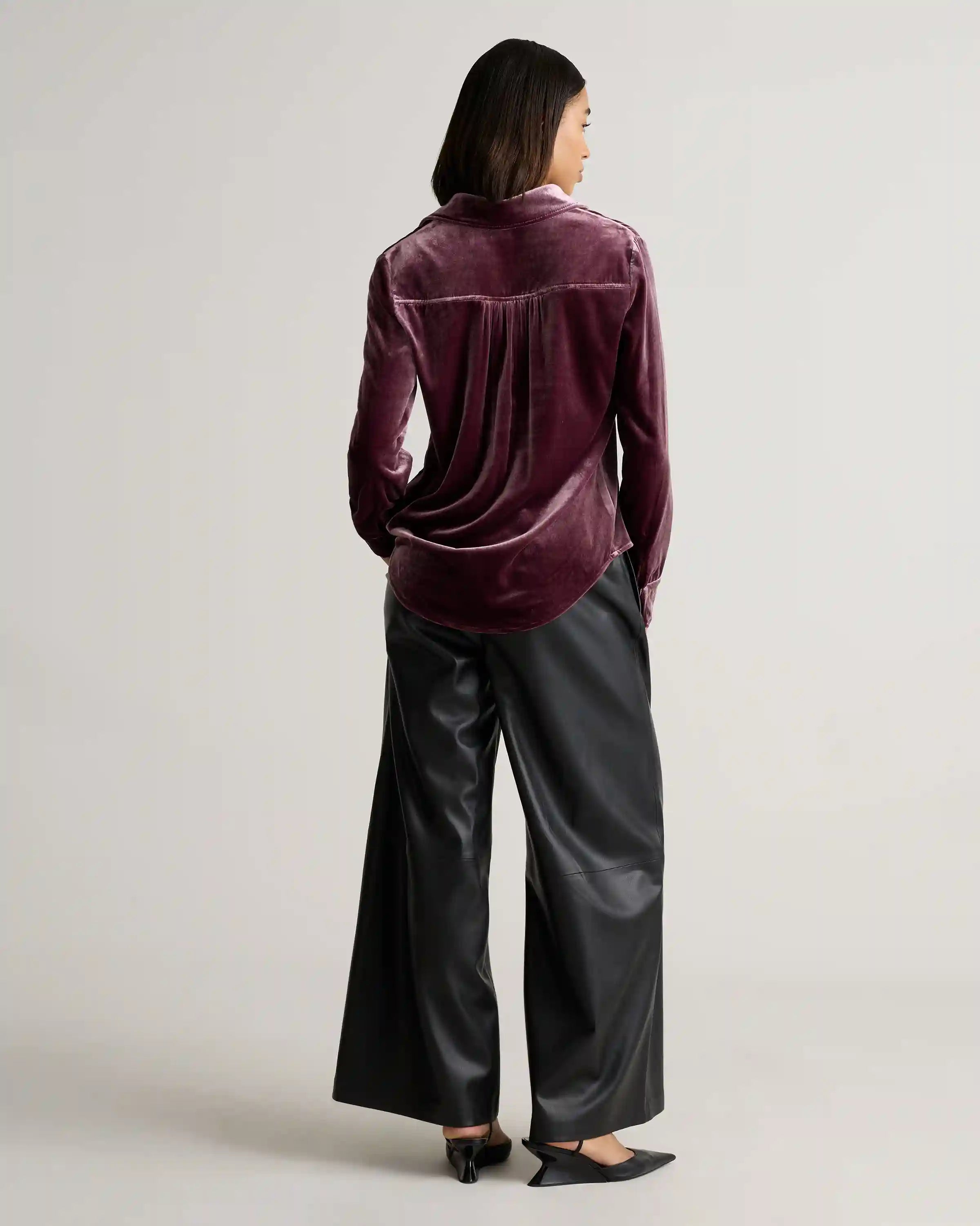 Stretch Silk Velvet Long Sleeve Shirt