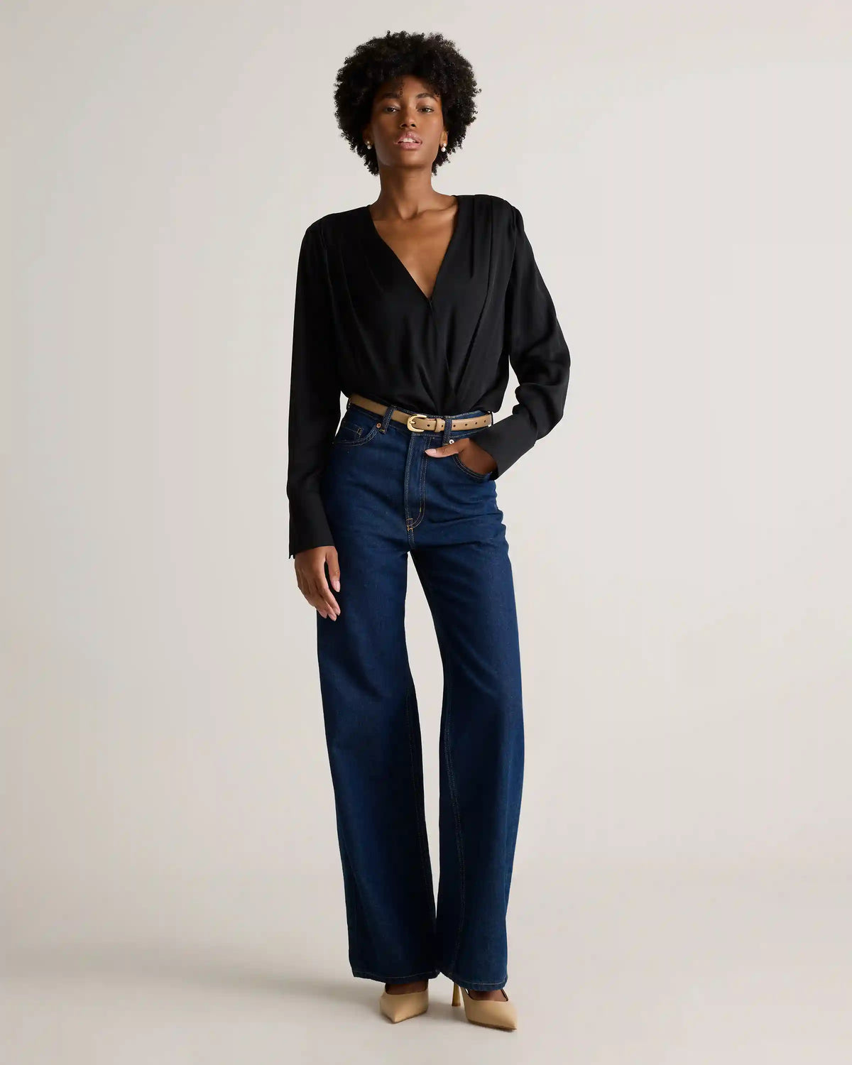 Washable Stretch Silk Surplice Bodysuit
