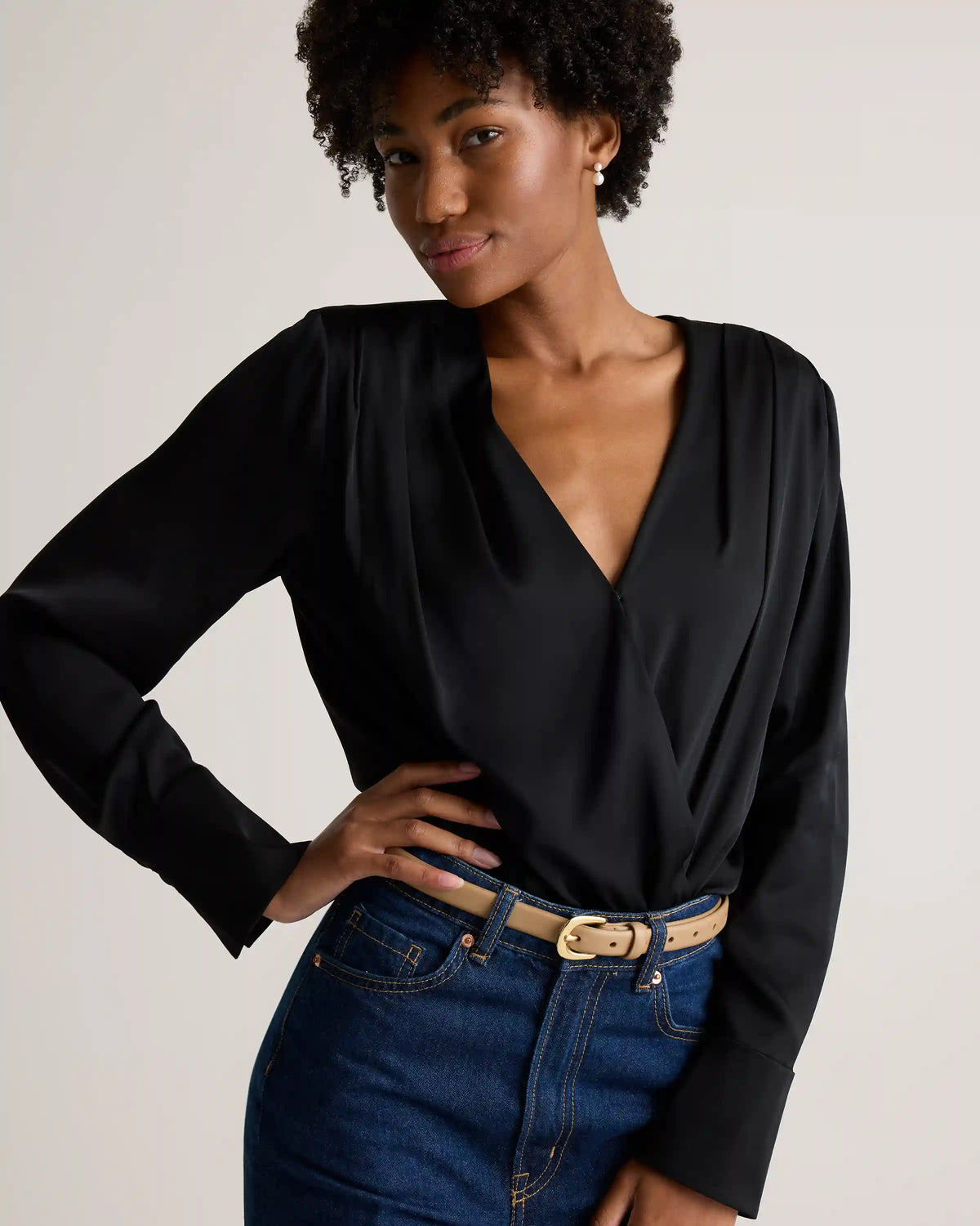 Washable Stretch Silk Surplice Bodysuit