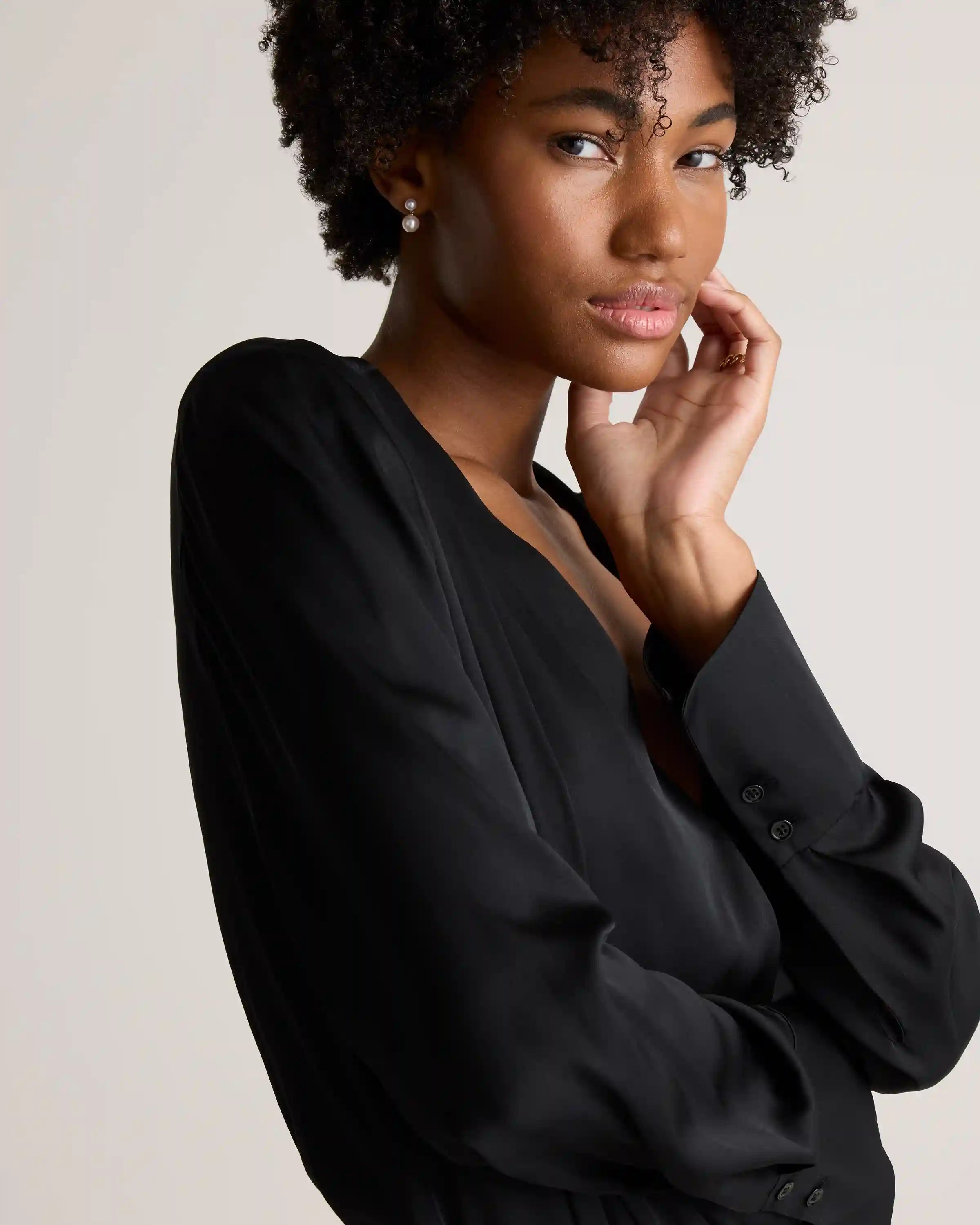 Washable Stretch Silk Surplice Bodysuit