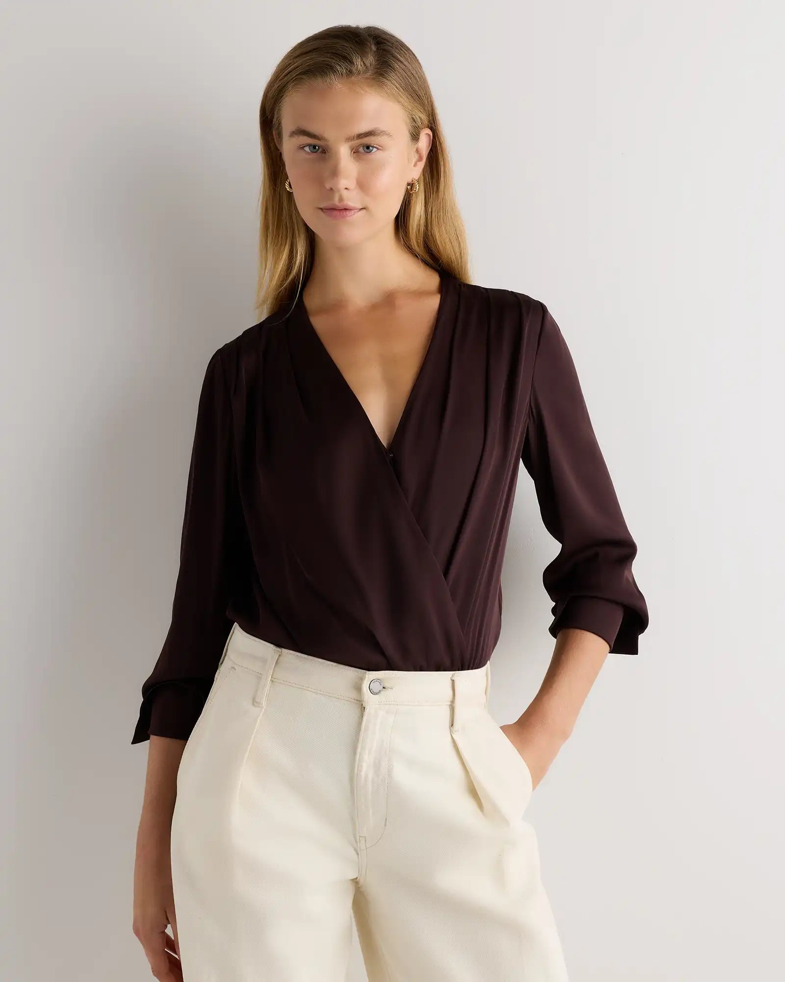 Washable Stretch Silk Surplice Bodysuit