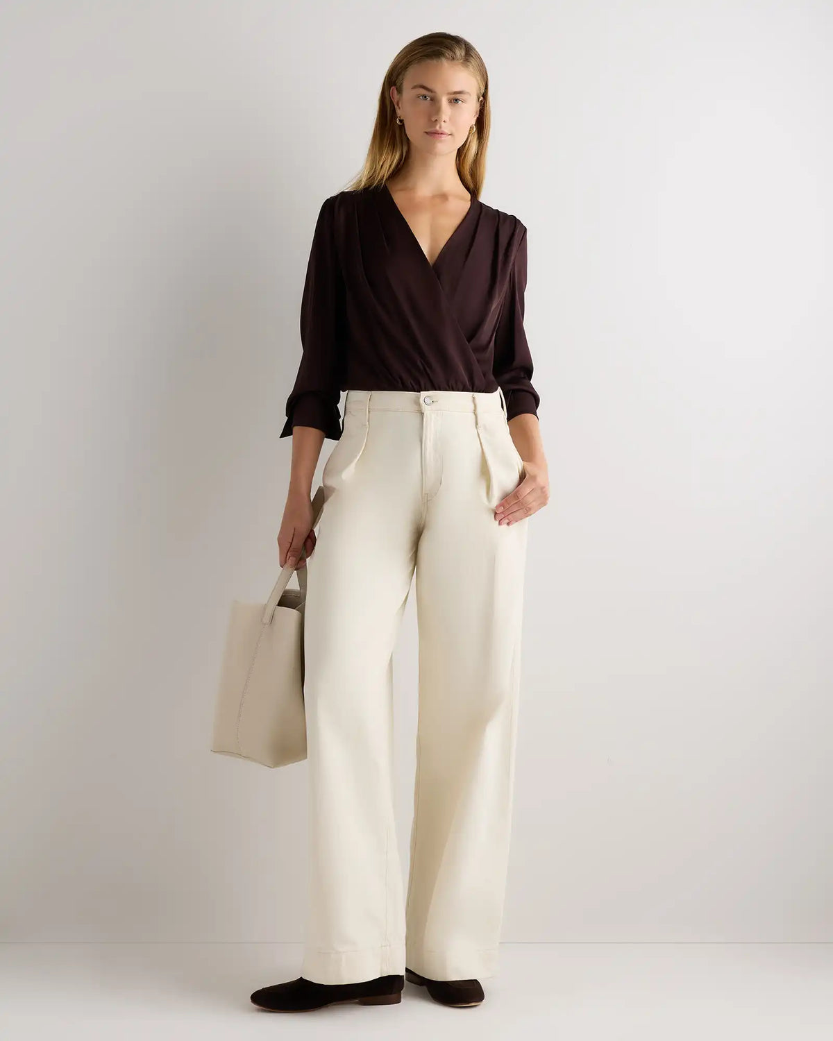 Washable Stretch Silk Surplice Bodysuit