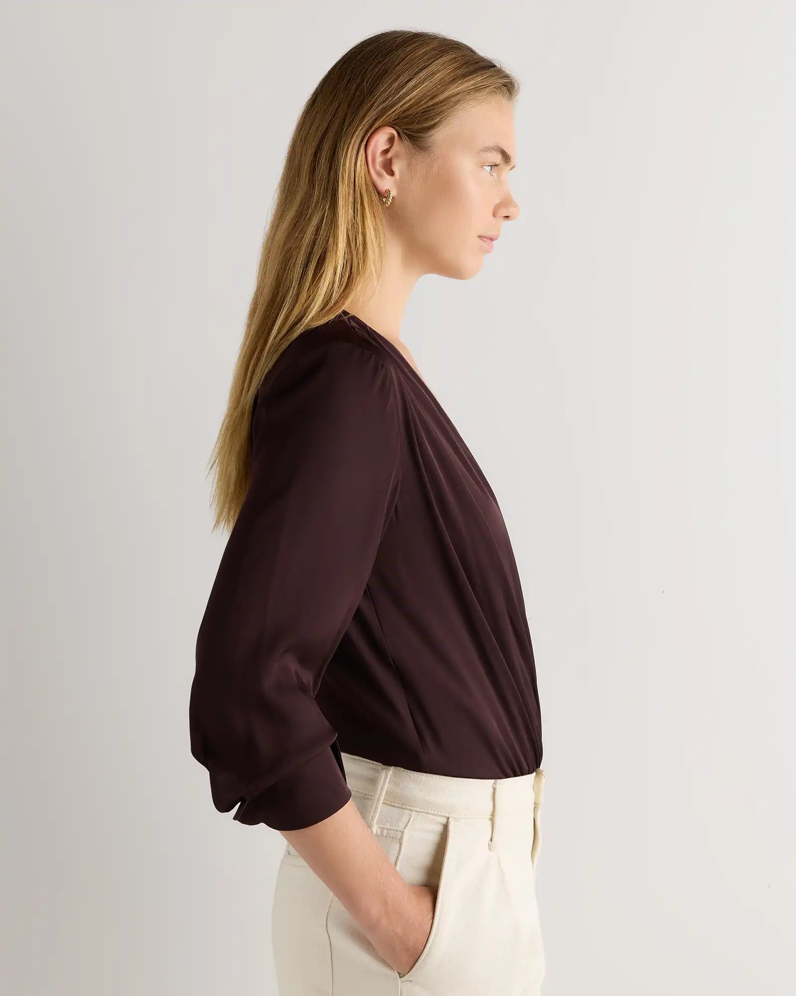 Washable Stretch Silk Surplice Bodysuit