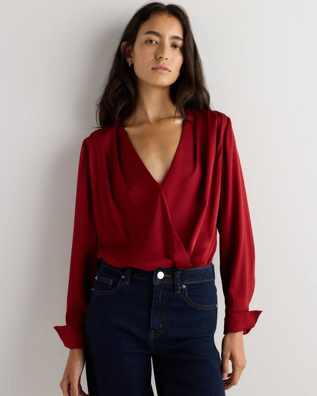 Washable Stretch Silk Surplice Bodysuit