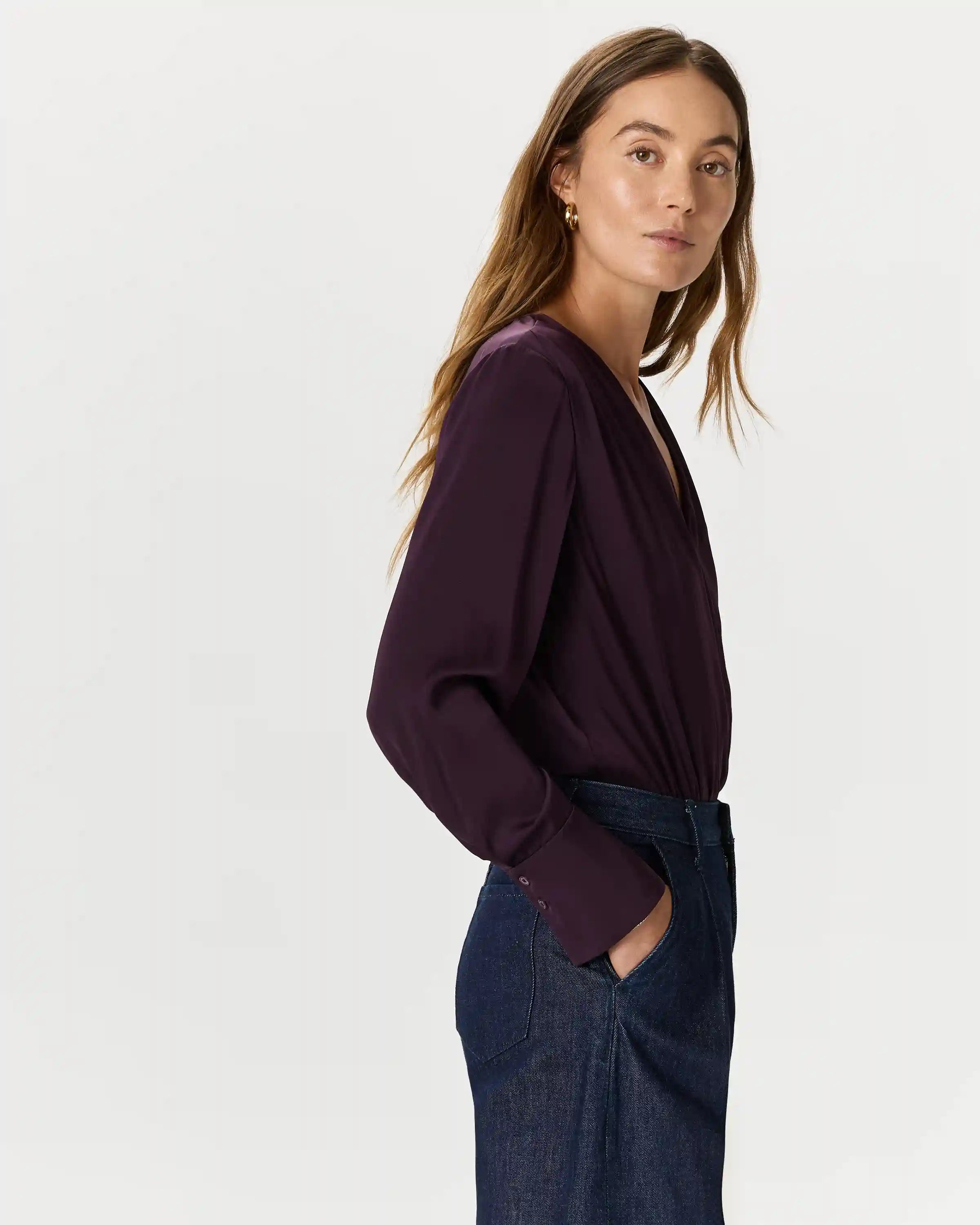 Washable Stretch Silk Surplice Bodysuit