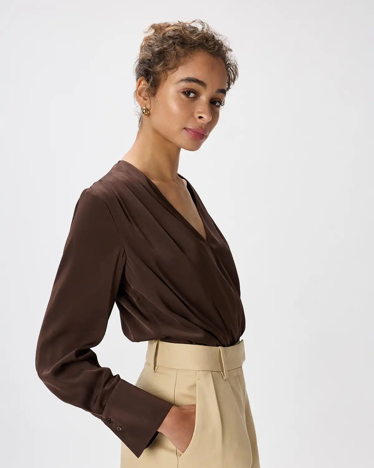 Washable Stretch Silk Surplice Bodysuit