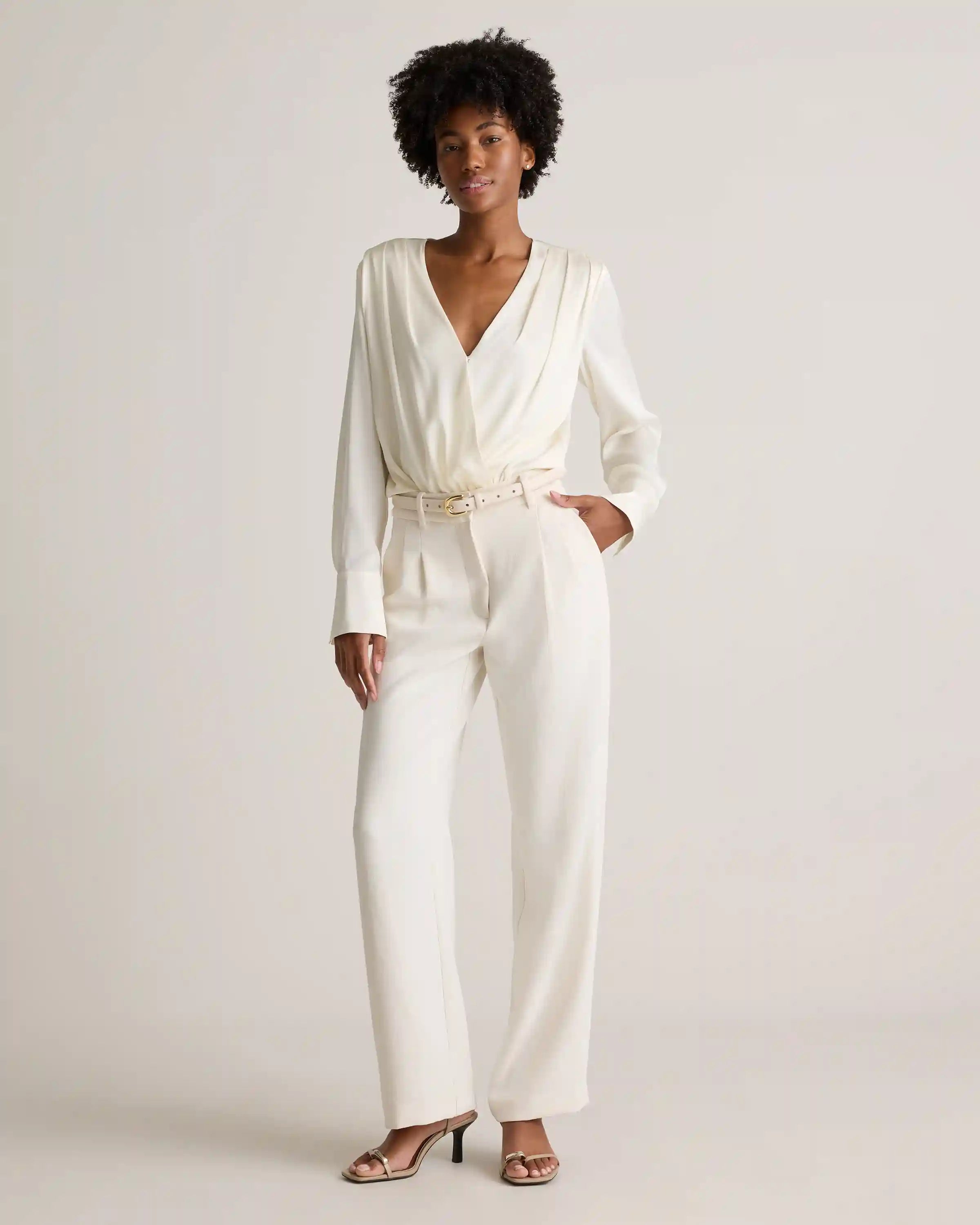 Washable Stretch Silk Surplice Bodysuit