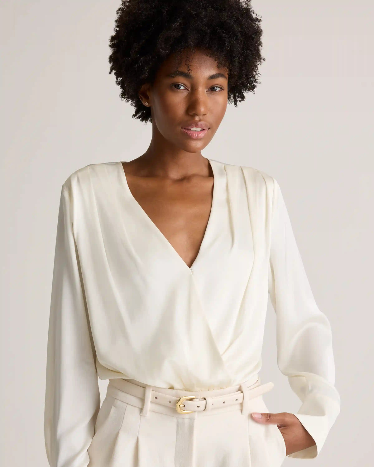Washable Stretch Silk Surplice Bodysuit