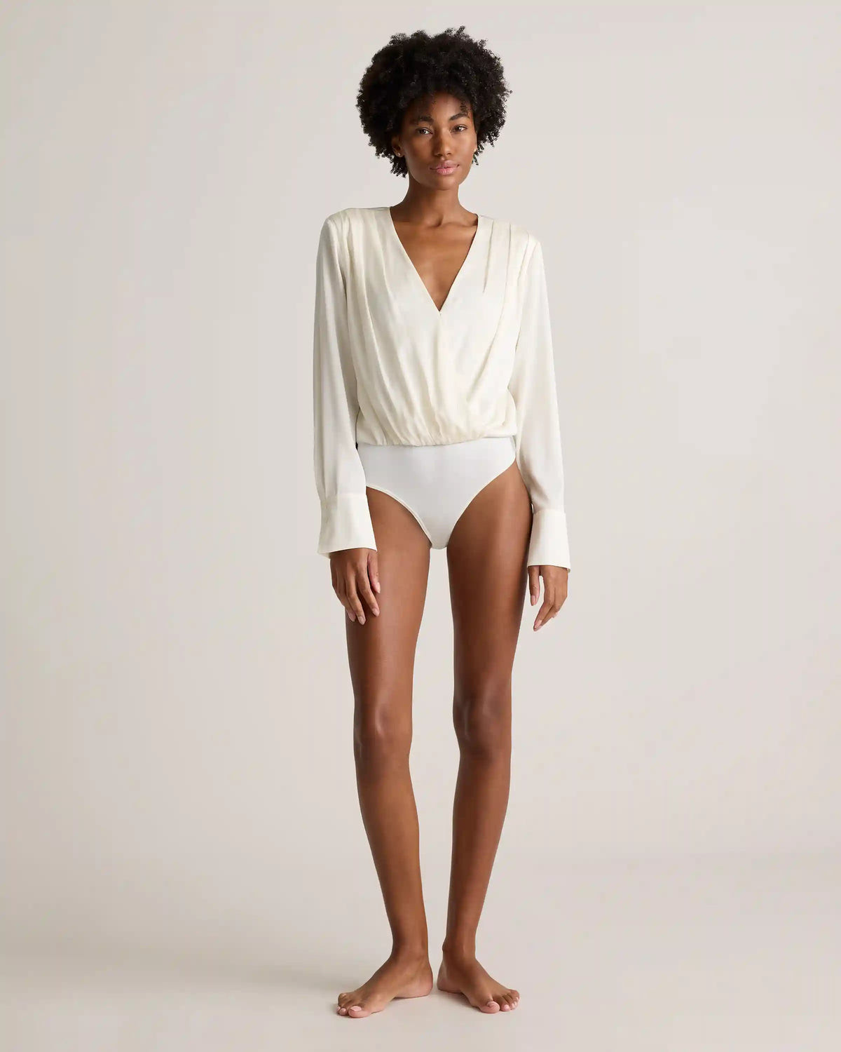 Washable Stretch Silk Surplice Bodysuit