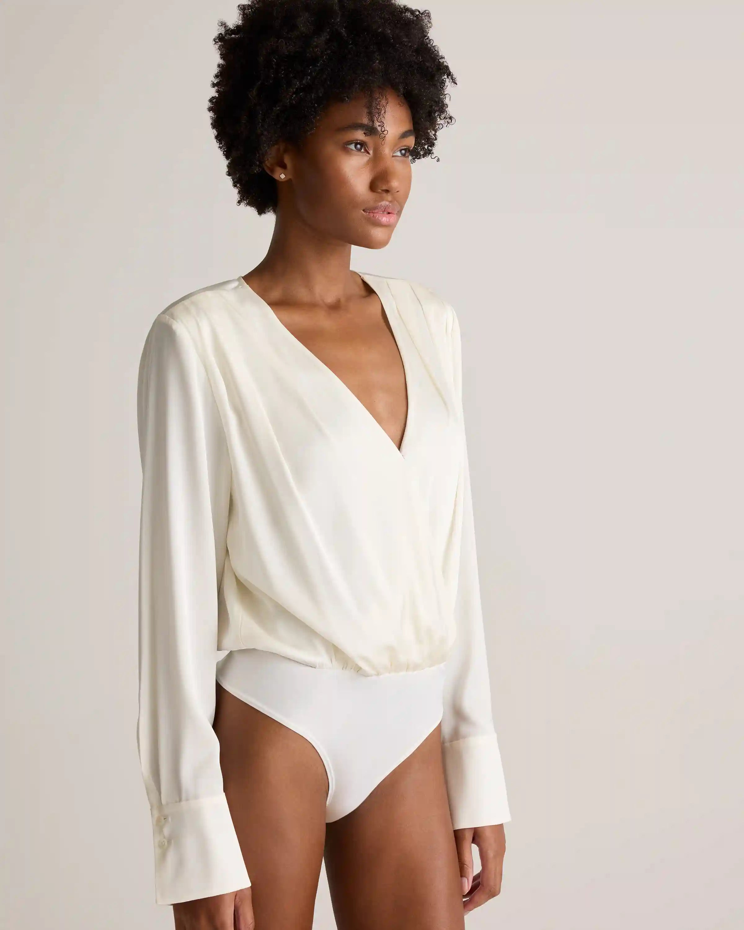 Washable Stretch Silk Surplice Bodysuit