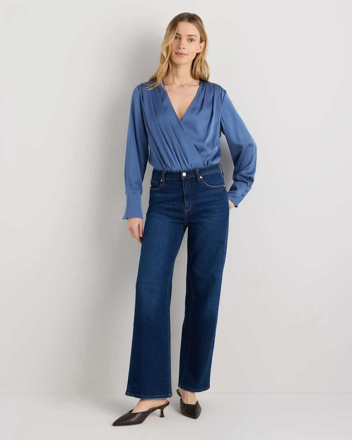 Washable Stretch Silk Surplice Bodysuit