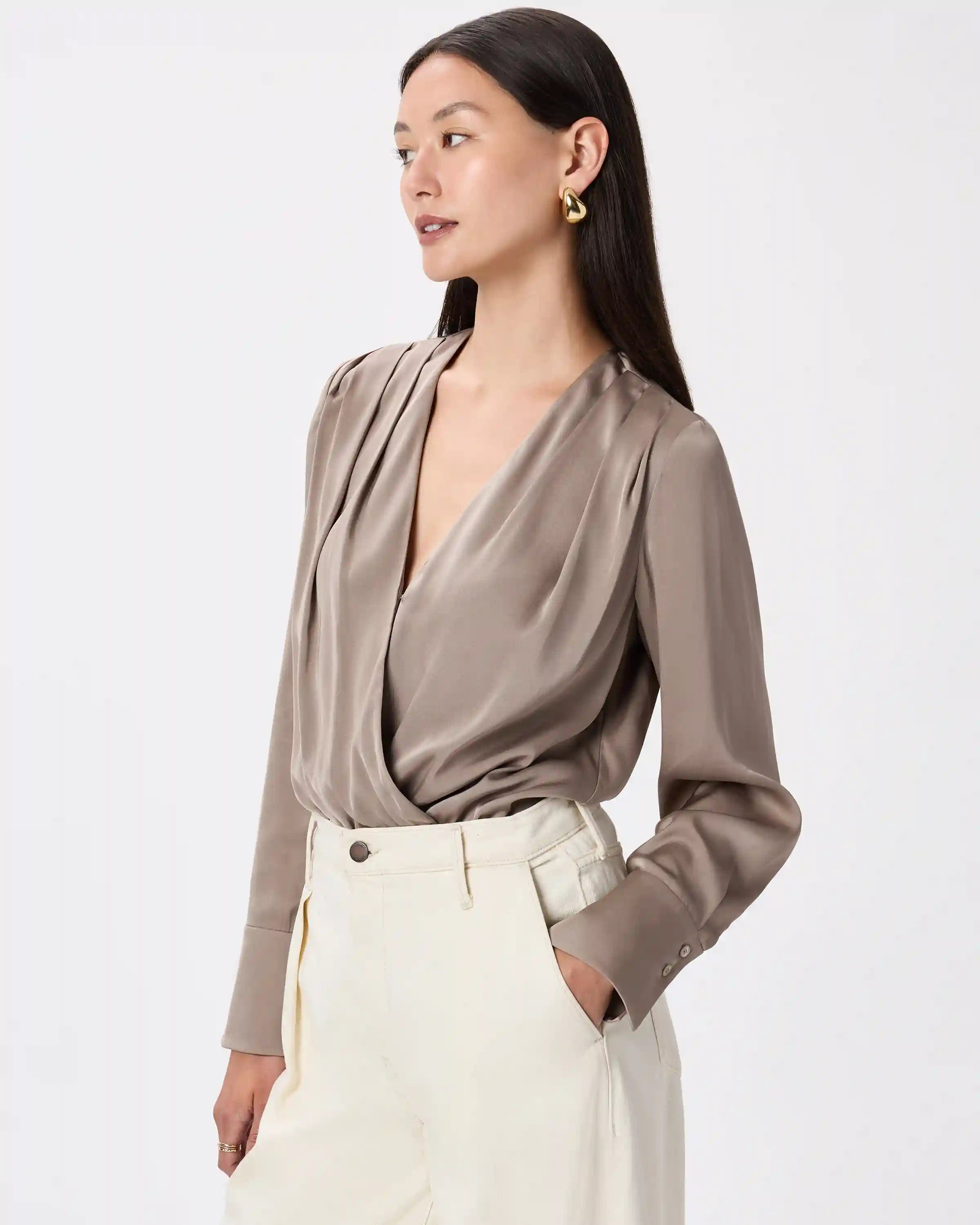 Washable Stretch Silk Surplice Bodysuit