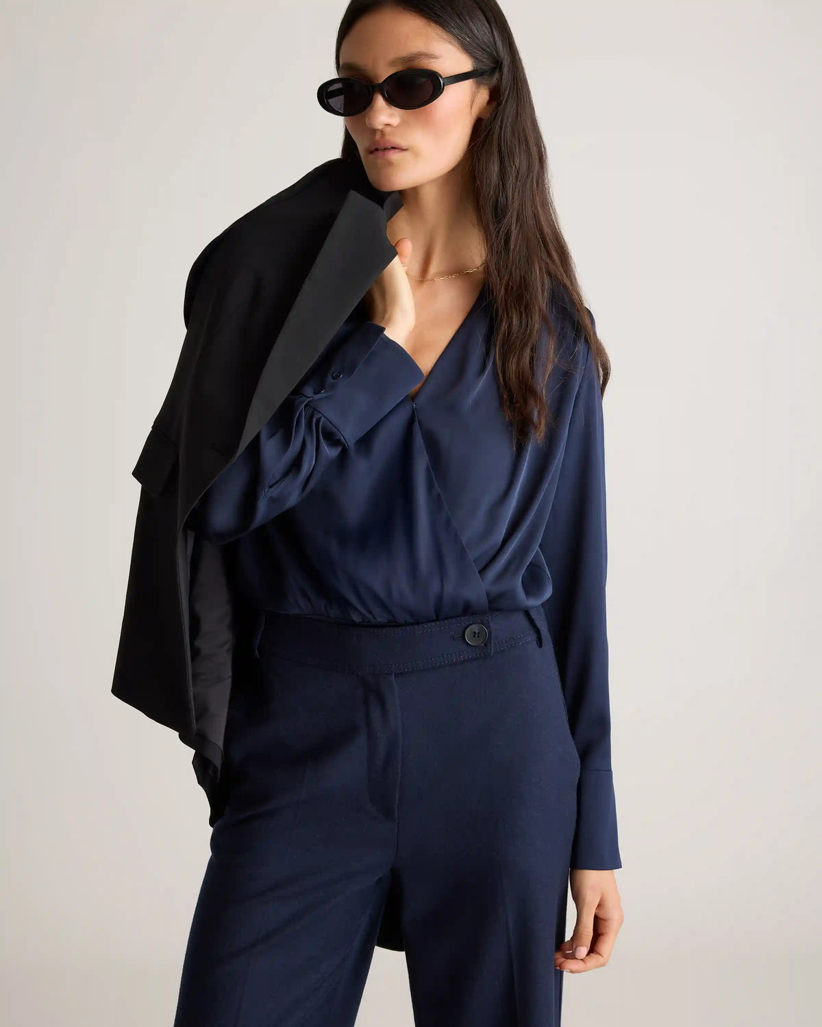 Washable Stretch Silk Surplice Bodysuit