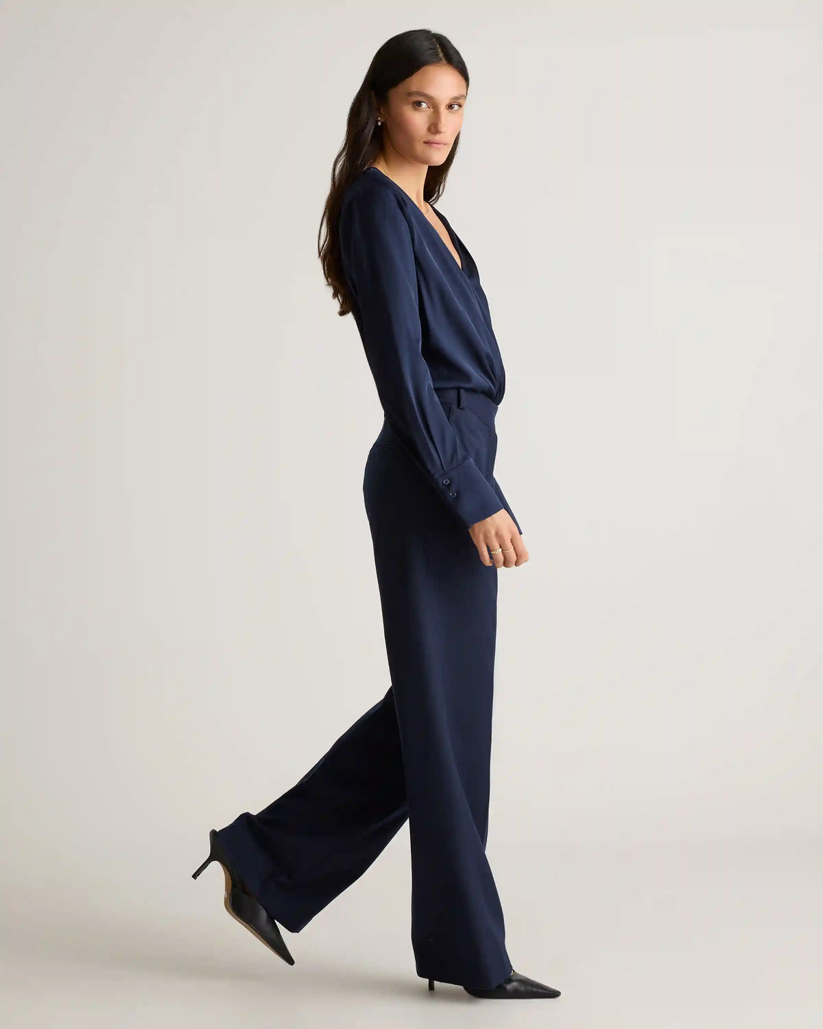 Washable Stretch Silk Surplice Bodysuit