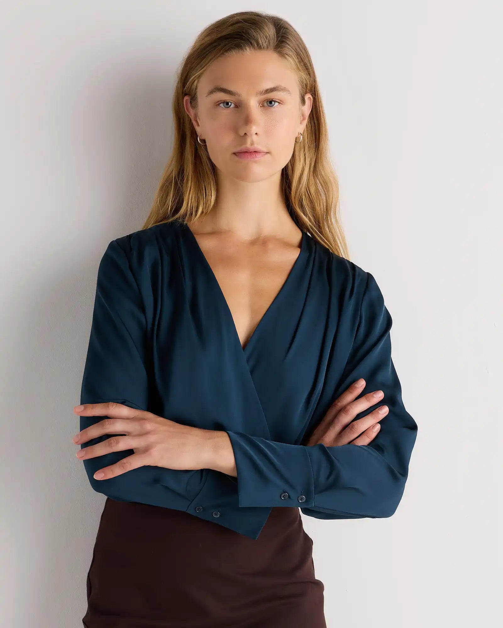 Washable Stretch Silk Surplice Bodysuit