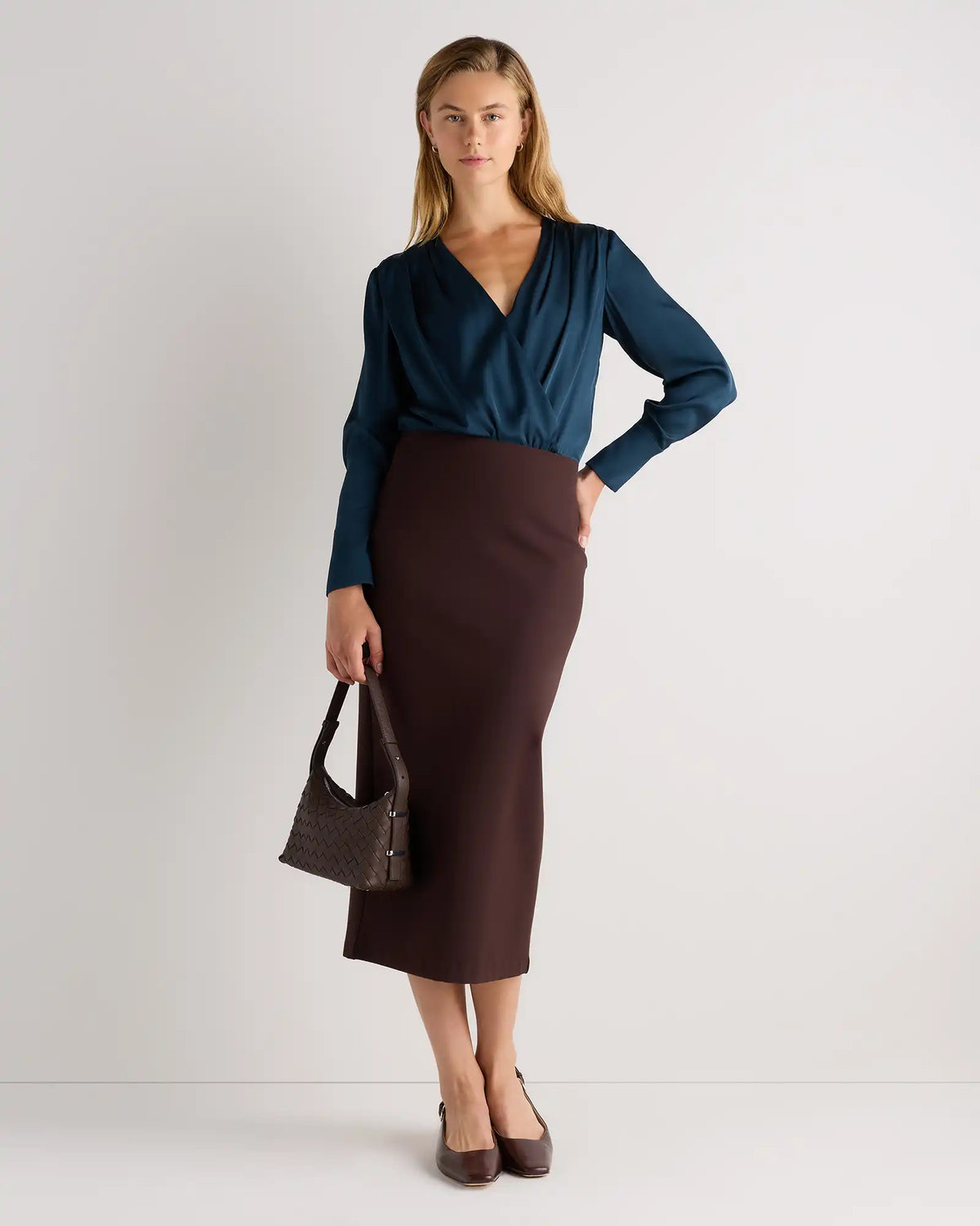 Washable Stretch Silk Surplice Bodysuit