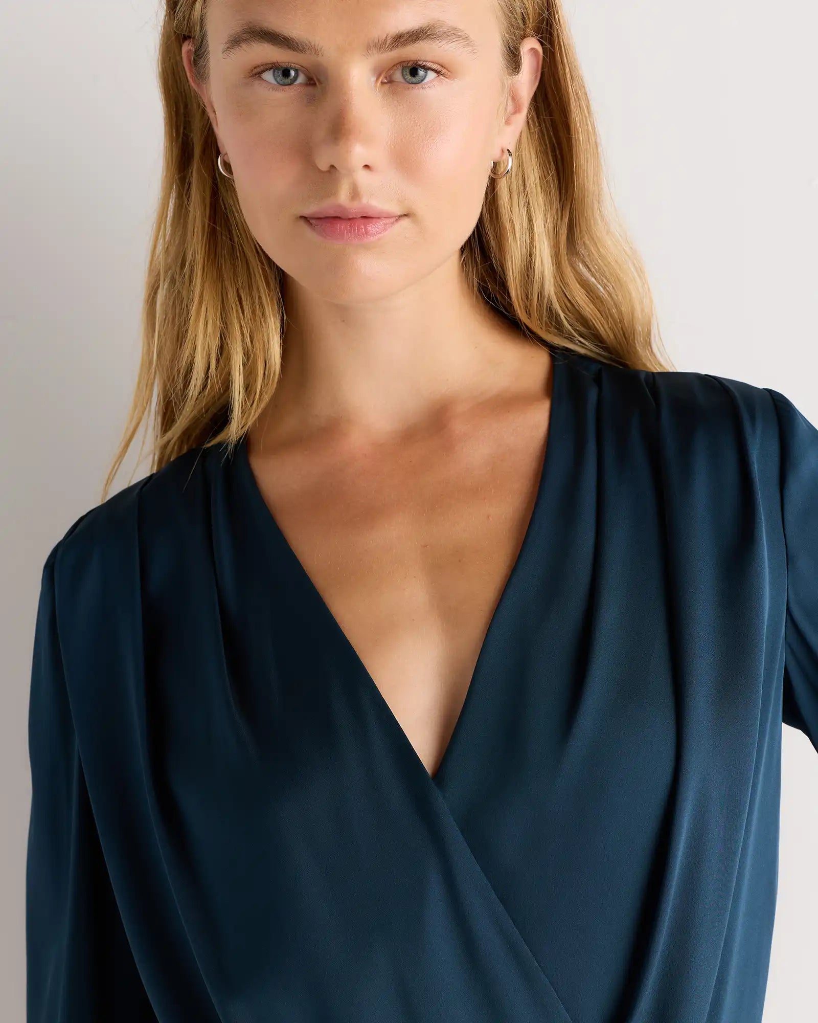Washable Stretch Silk Surplice Bodysuit