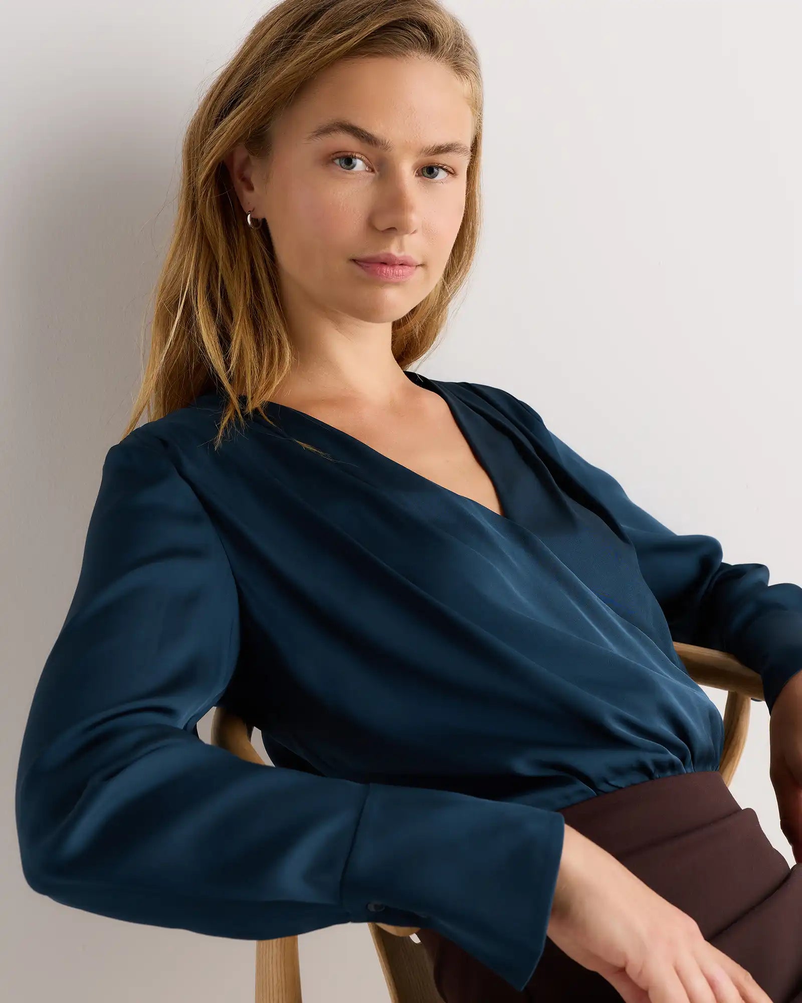 Washable Stretch Silk Surplice Bodysuit