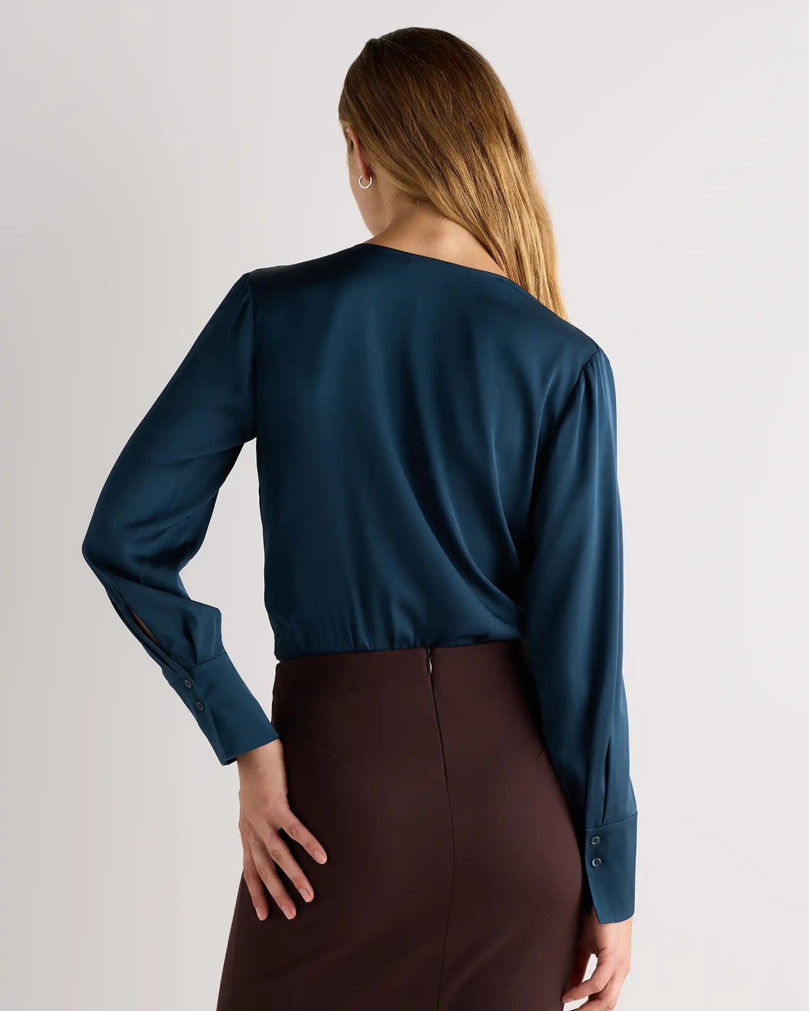 Washable Stretch Silk Surplice Bodysuit