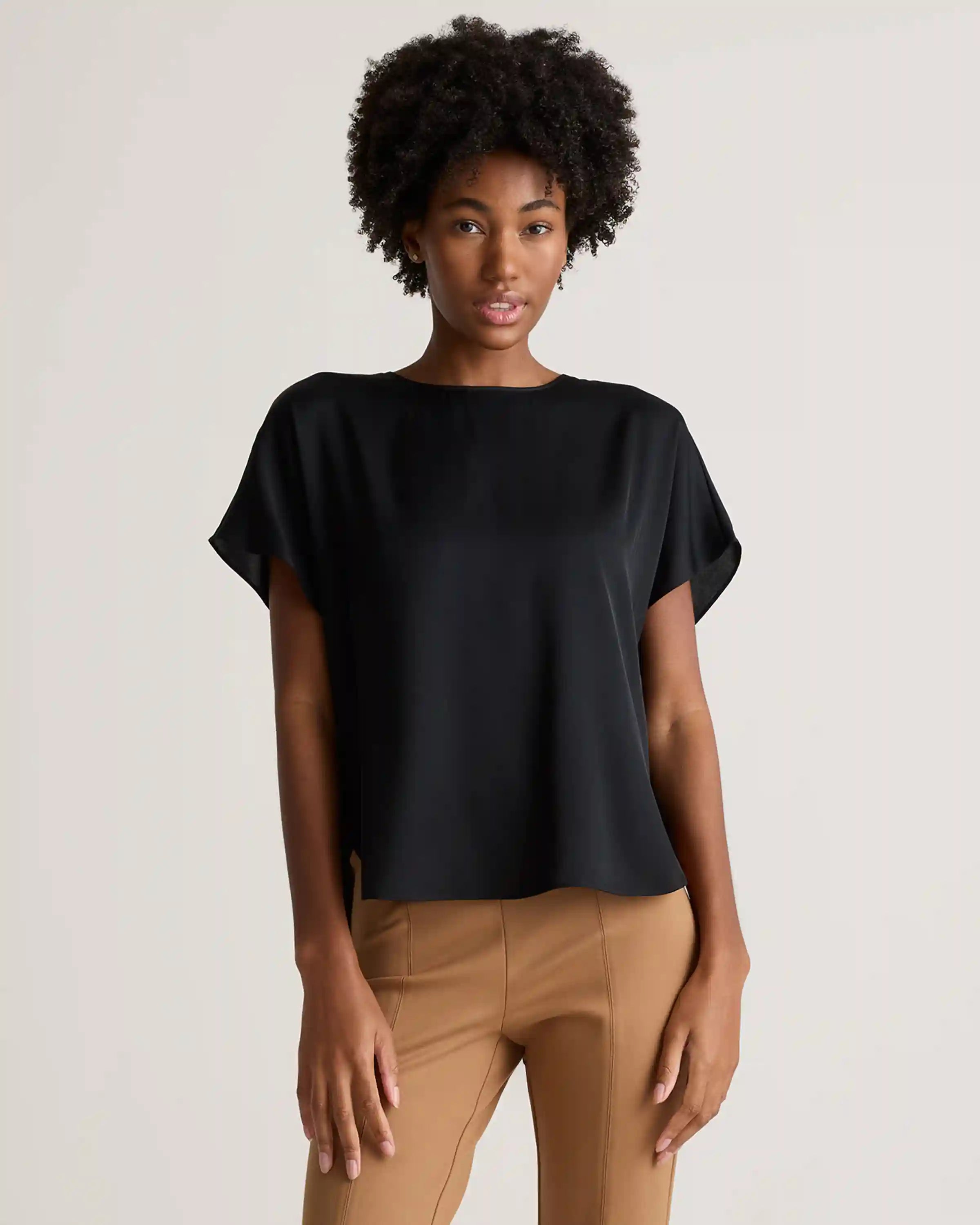 Washable Stretch Silk Split Hem Tee