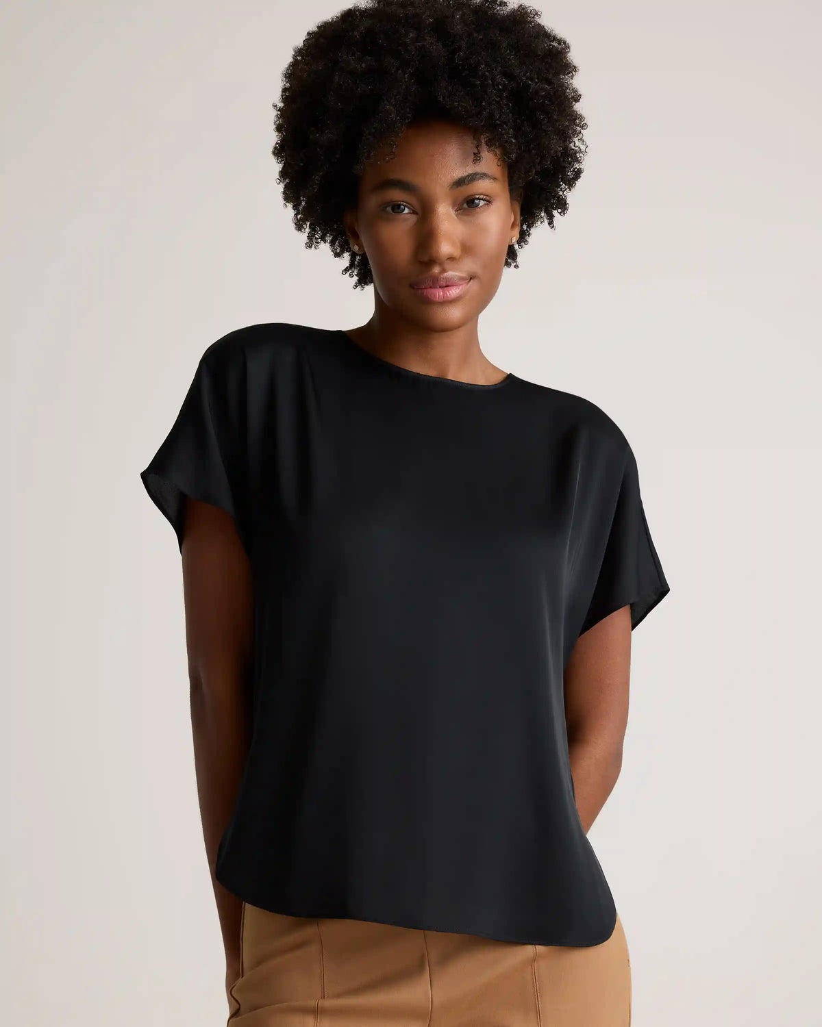 Washable Stretch Silk Split Hem Tee