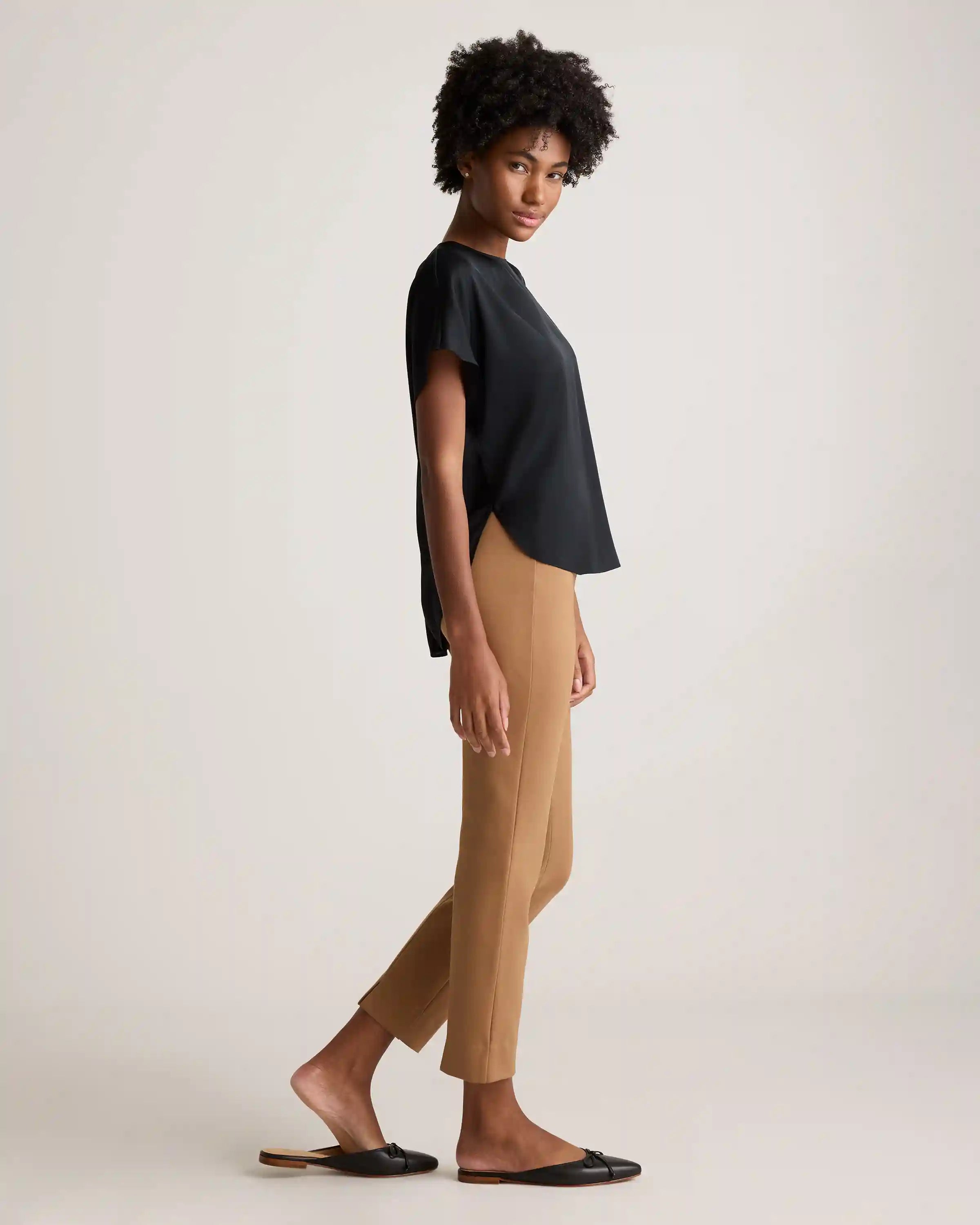 Washable Stretch Silk Split Hem Tee