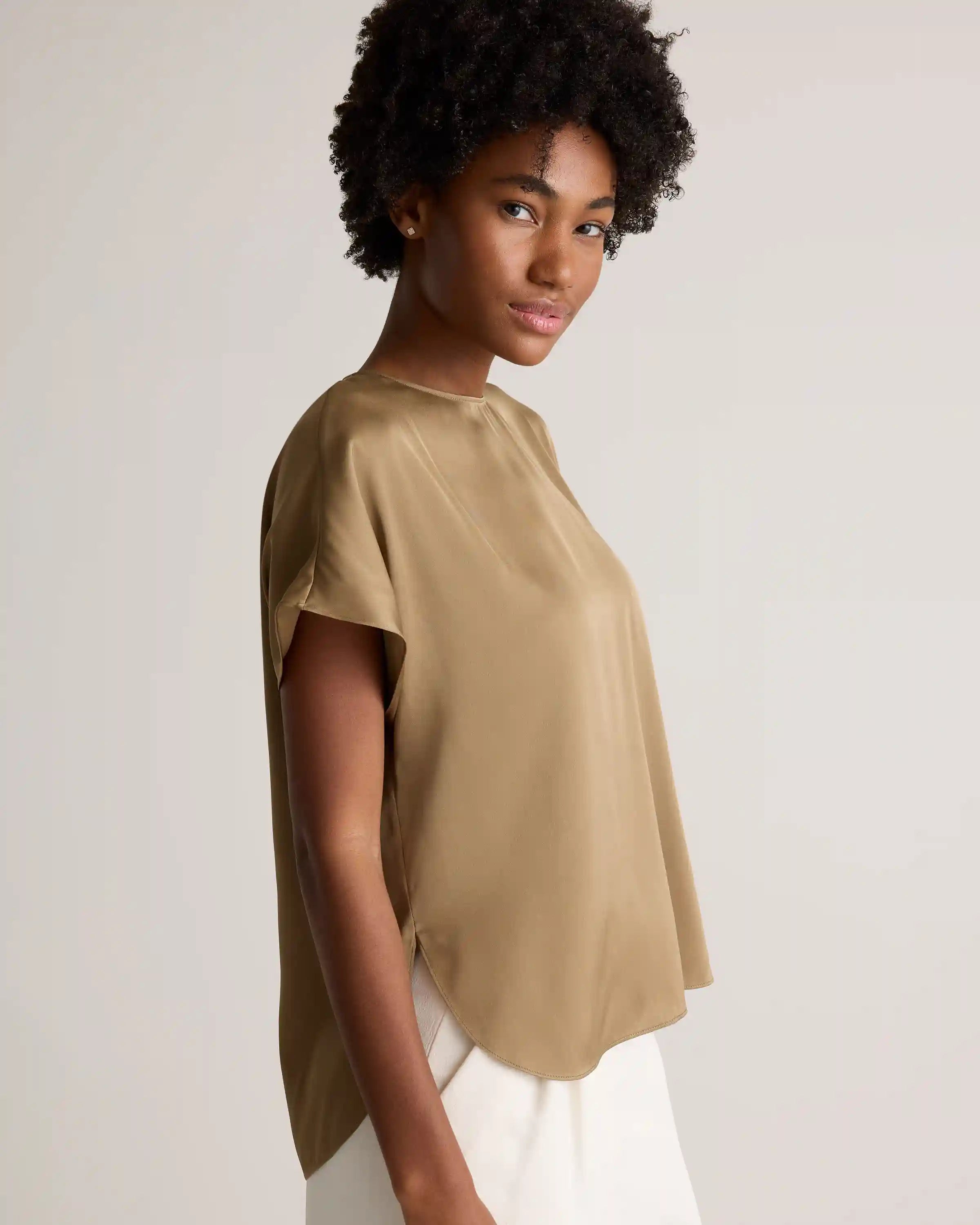Washable Stretch Silk Split Hem Tee