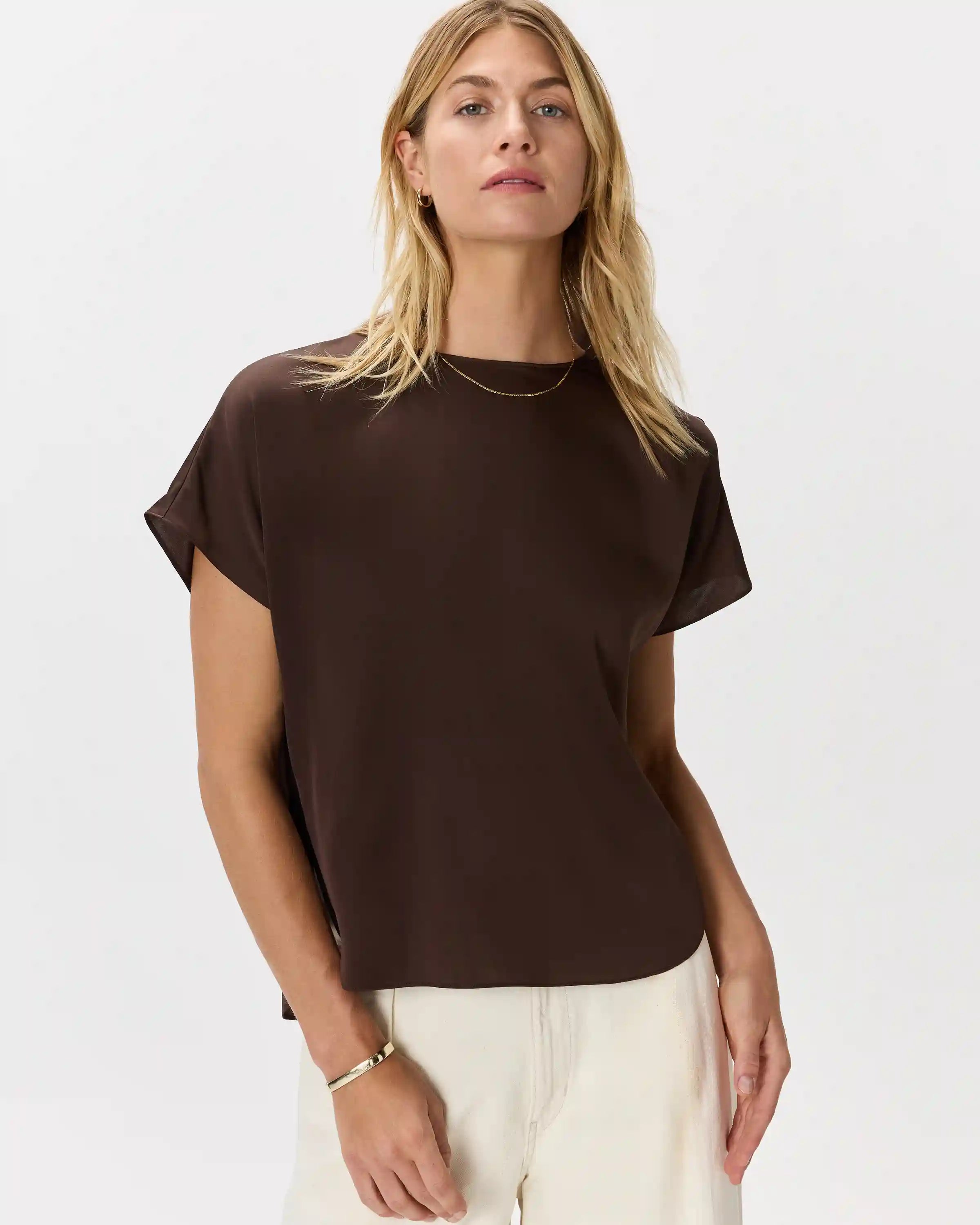 Washable Stretch Silk Split Hem Tee