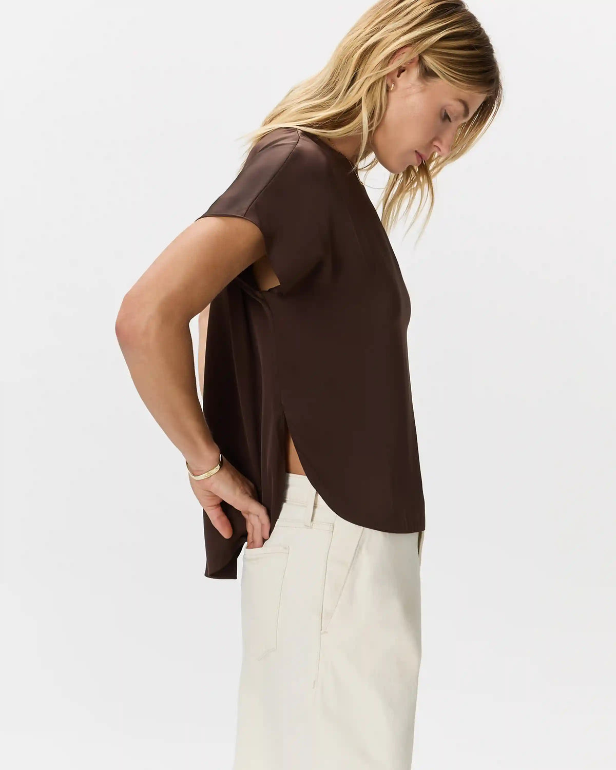 Washable Stretch Silk Split Hem Tee