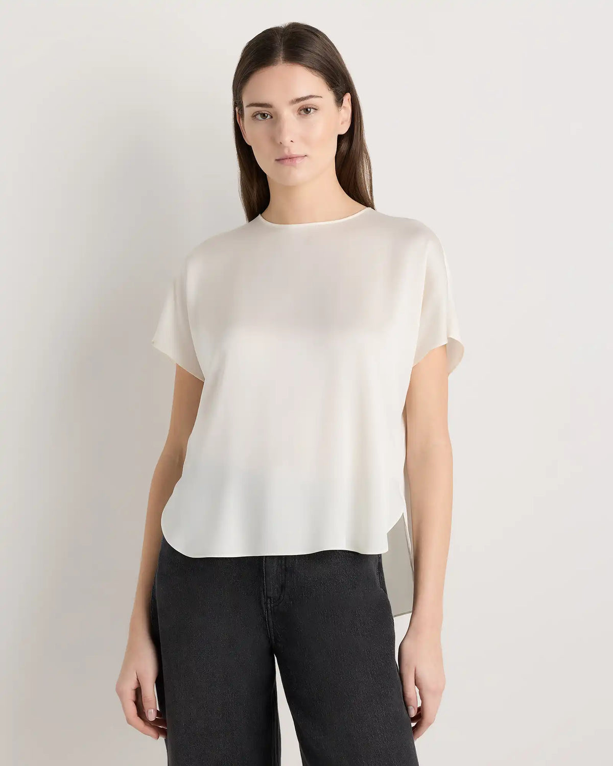 Washable Stretch Silk Split Hem Tee