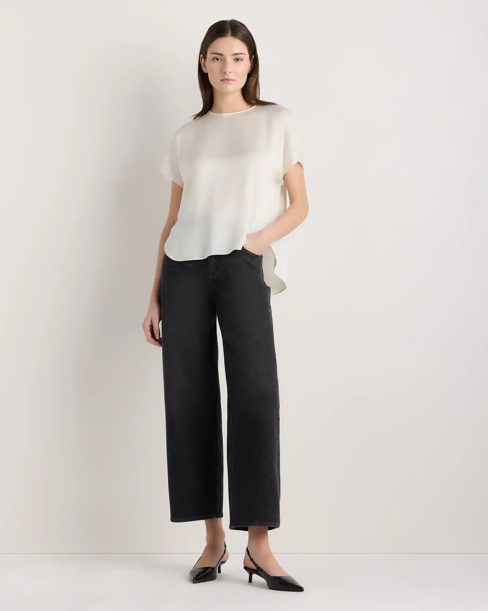 Washable Stretch Silk Split Hem Tee