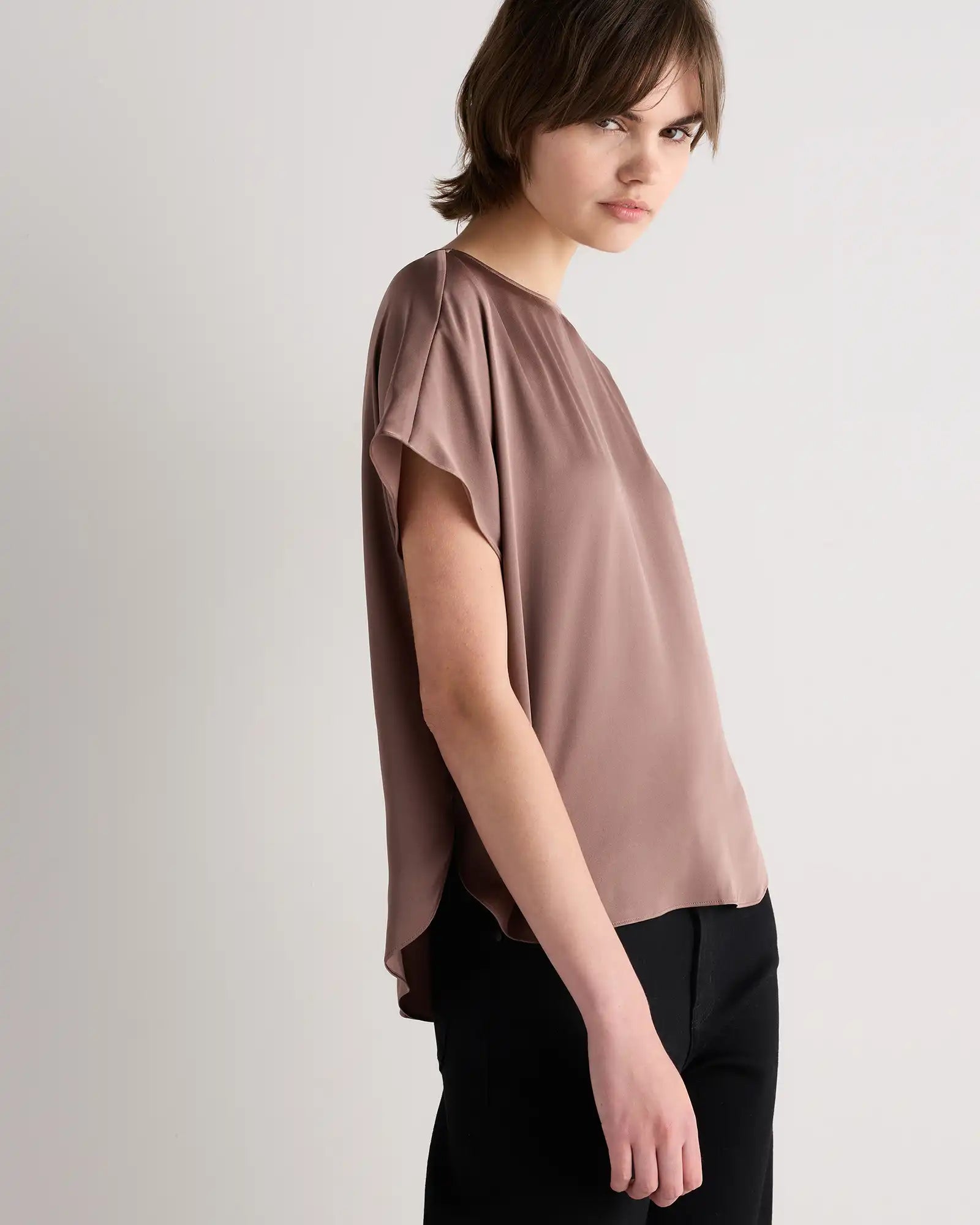 Washable Stretch Silk Split Hem Tee
