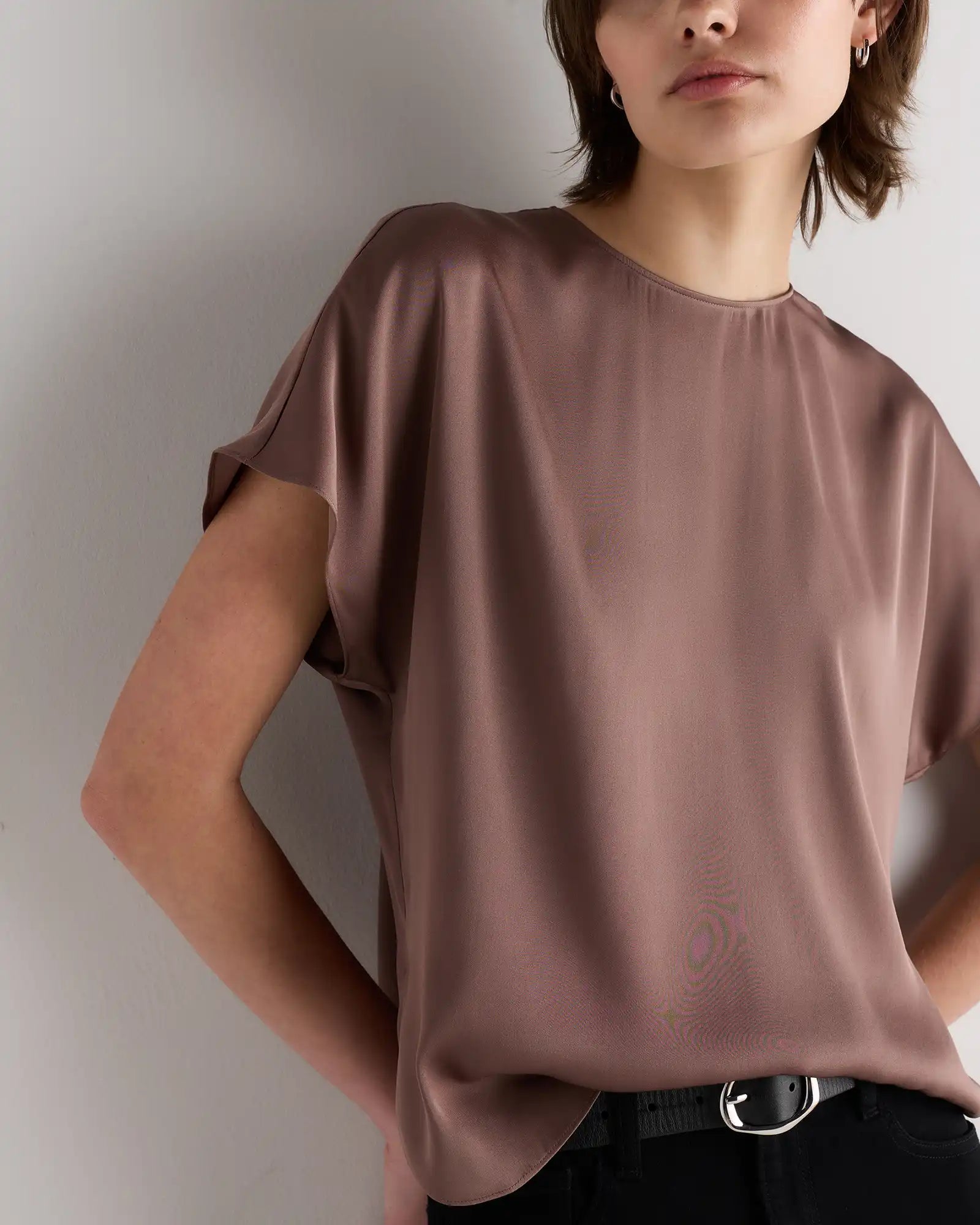 Washable Stretch Silk Split Hem Tee