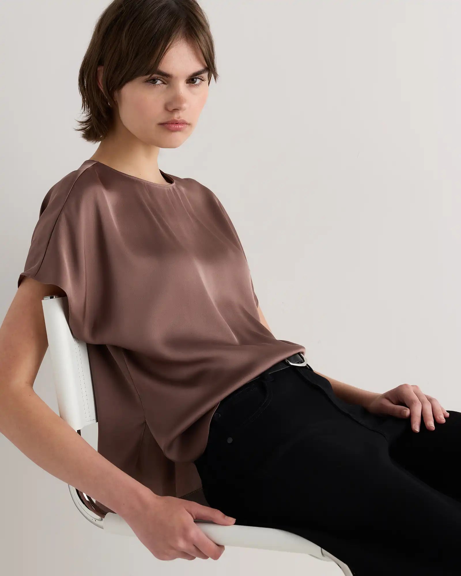 Washable Stretch Silk Split Hem Tee
