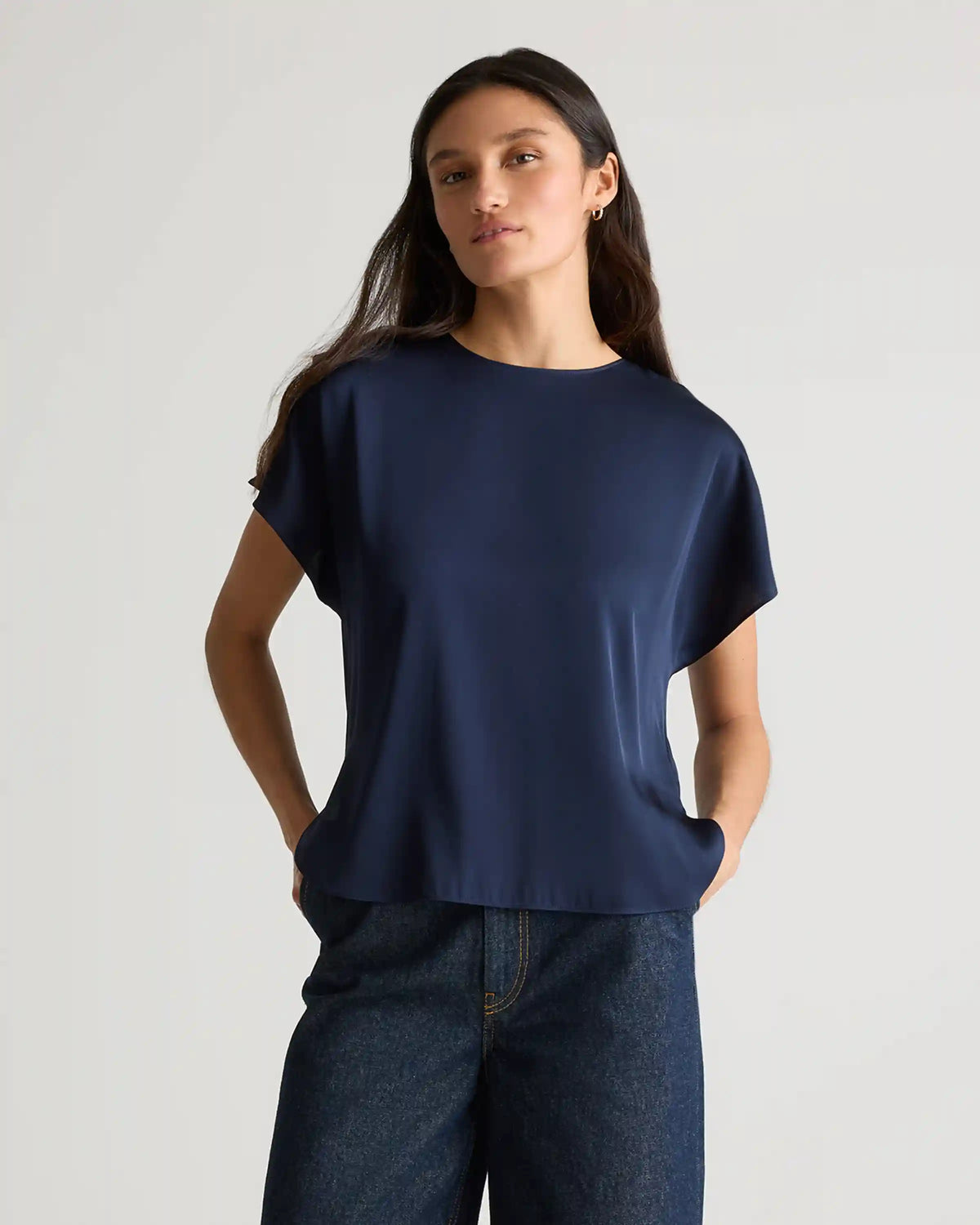 Washable Stretch Silk Split Hem Tee