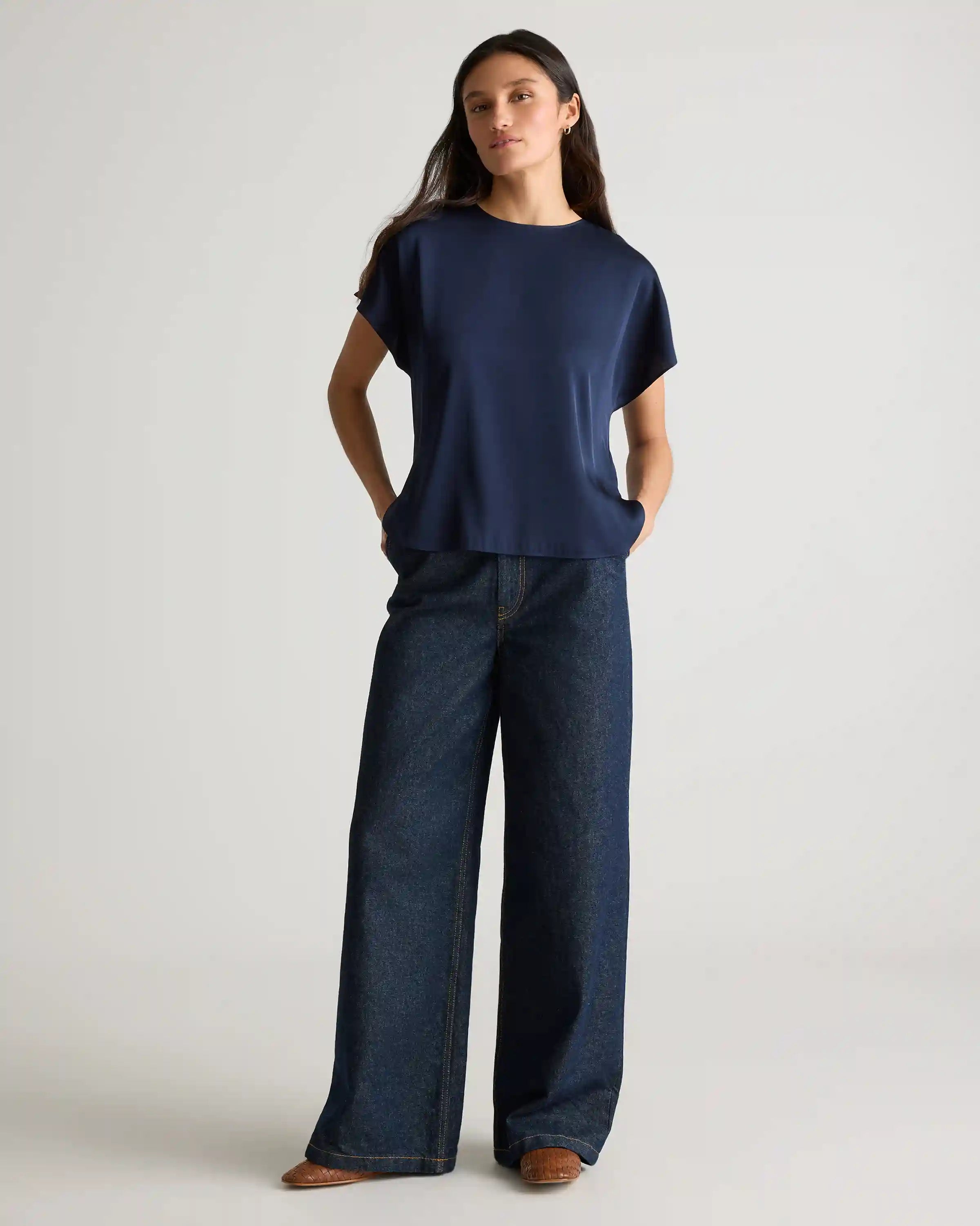 Washable Stretch Silk Split Hem Tee