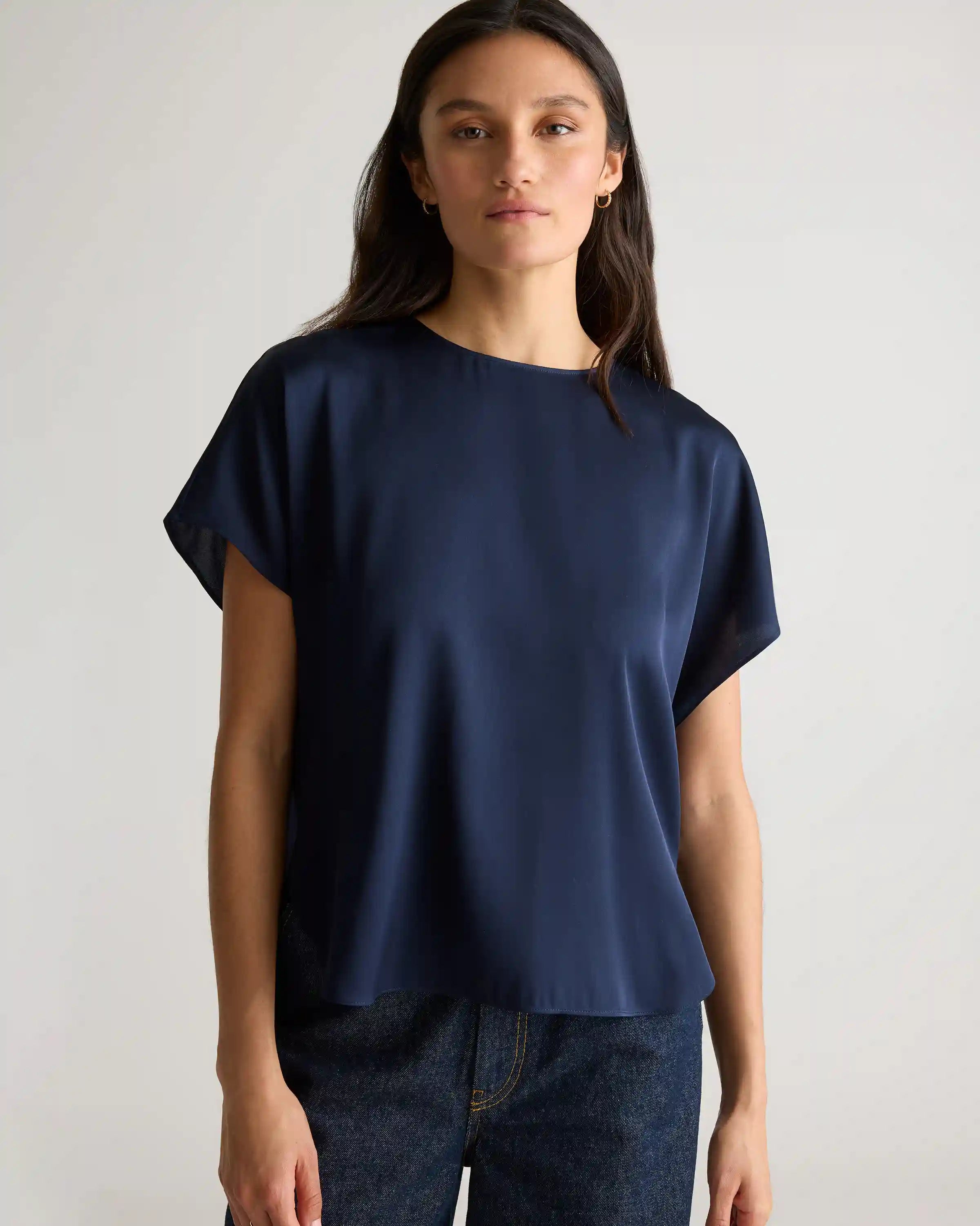 Washable Stretch Silk Split Hem Tee
