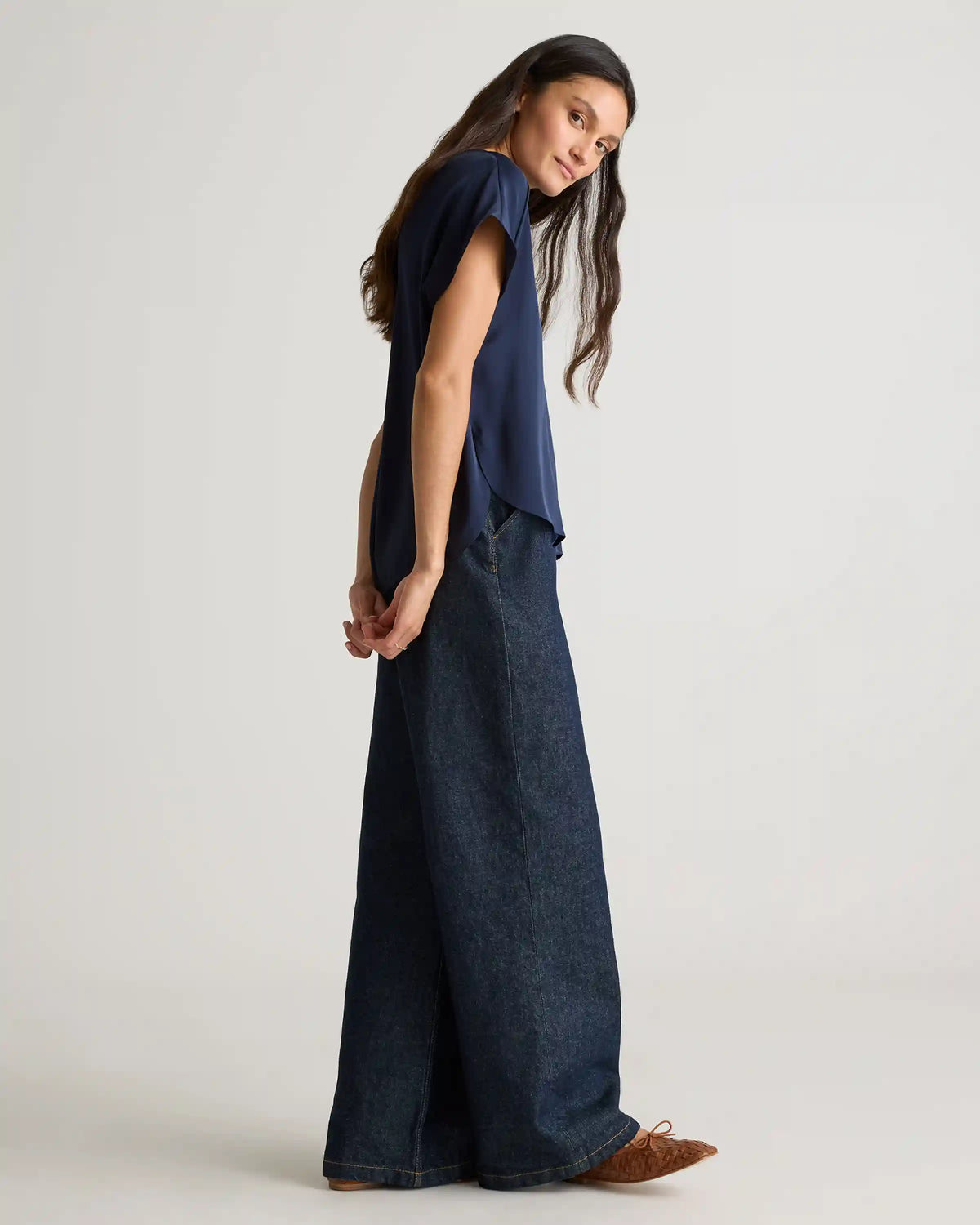 Washable Stretch Silk Split Hem Tee