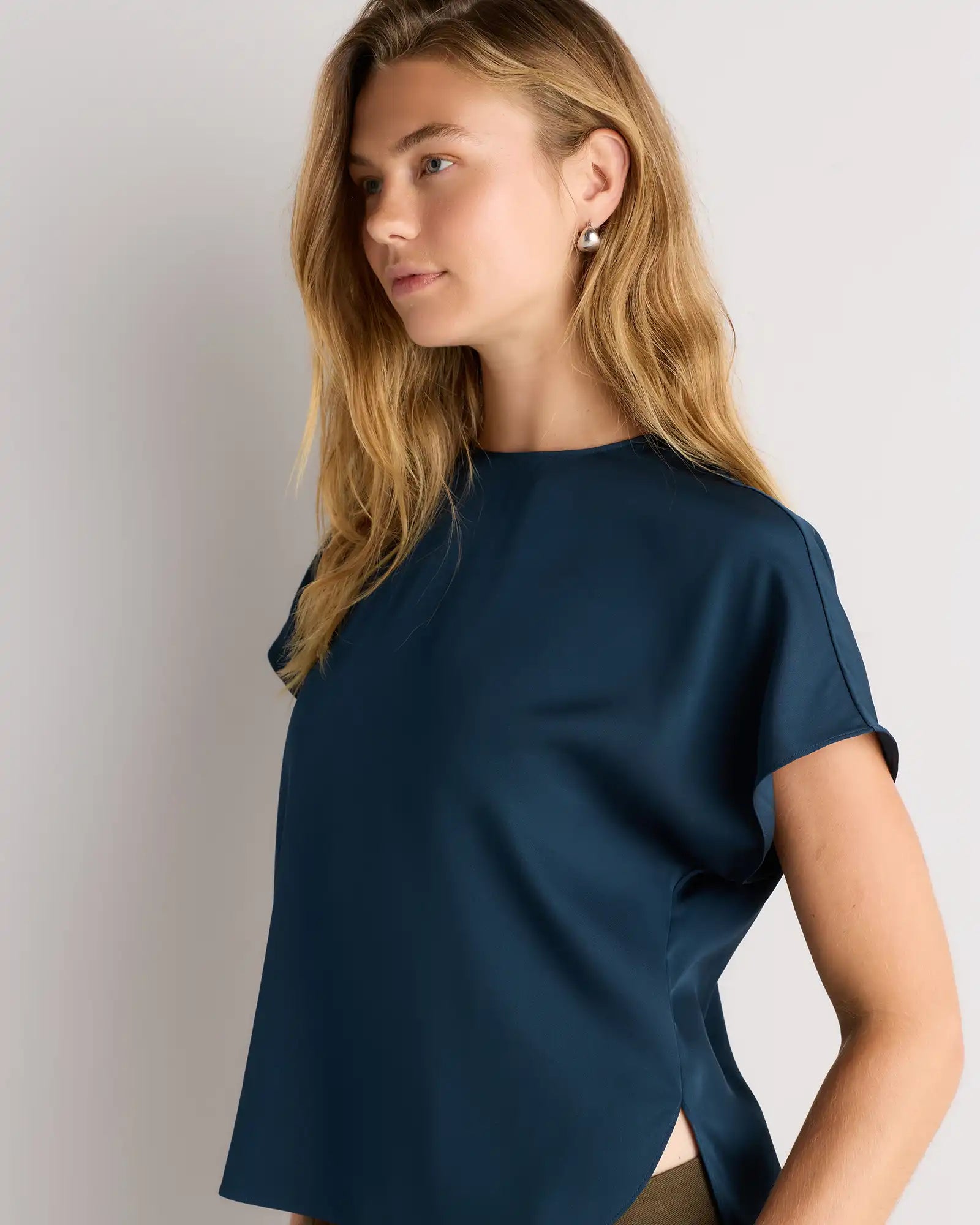 Washable Stretch Silk Split Hem Tee