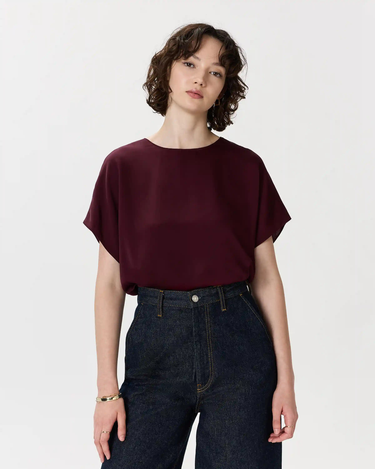 Washable Stretch Silk Split Hem Tee