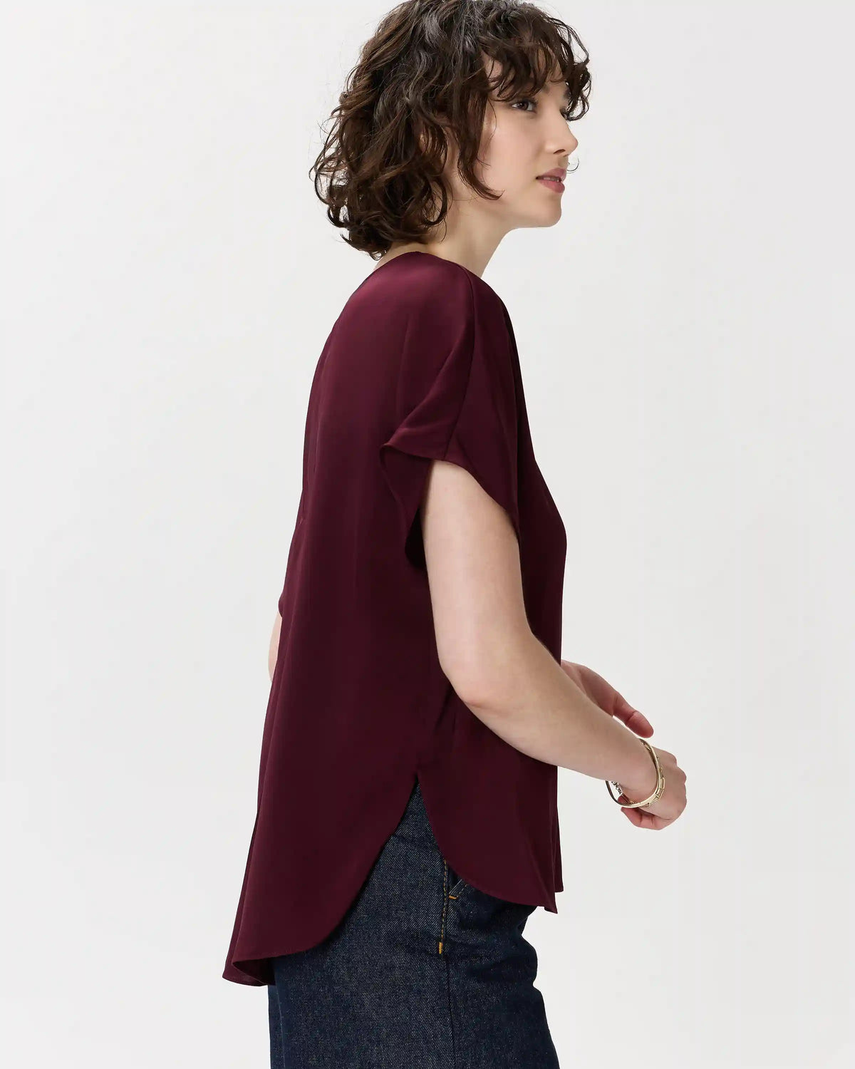 Washable Stretch Silk Split Hem Tee
